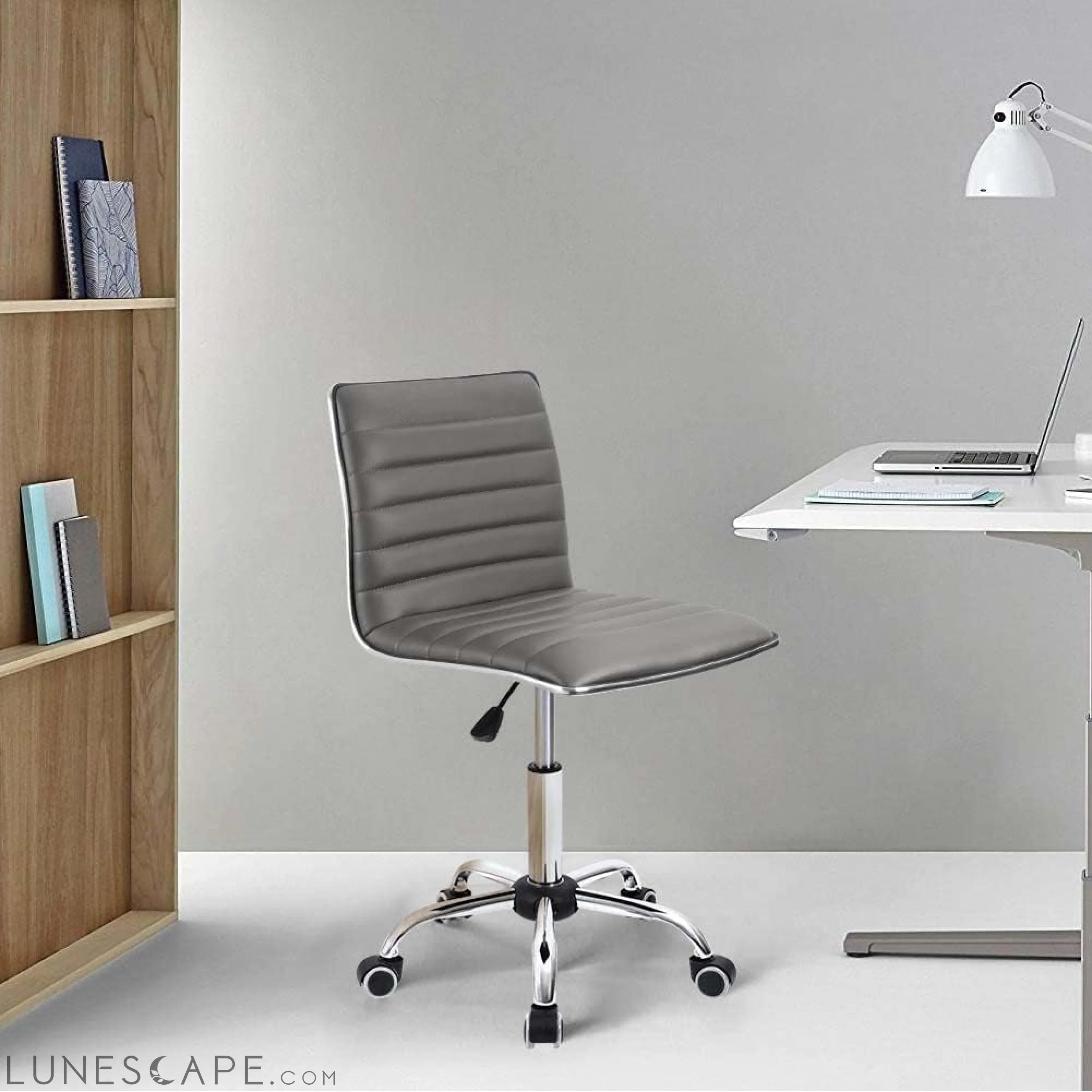 Mid Back Task Chair, Low Back Leather Swivel Office Chair, Vanity LUNESCAPE