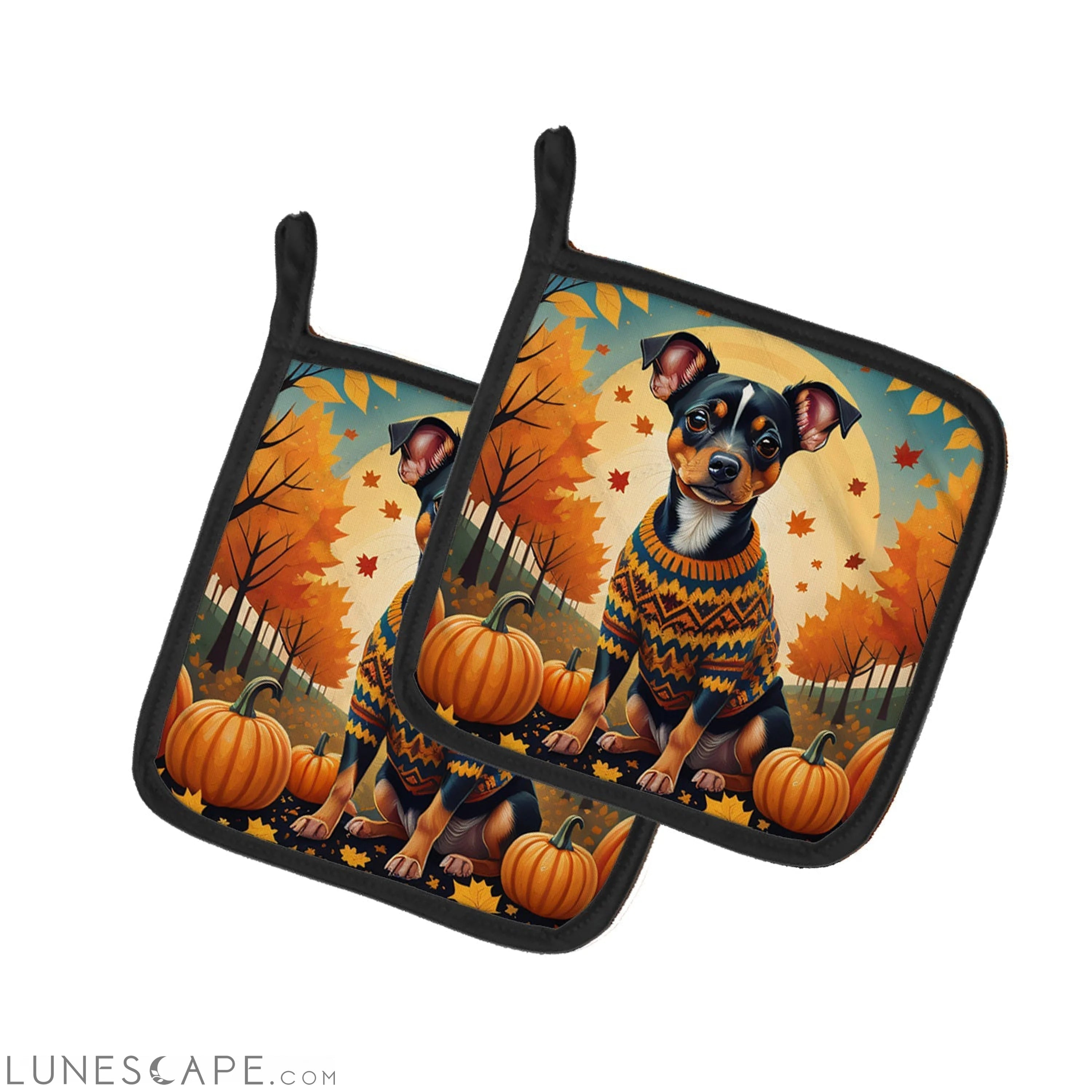 Miniature Pinscher Fall Pair of Pot Holders LUNESCAPE