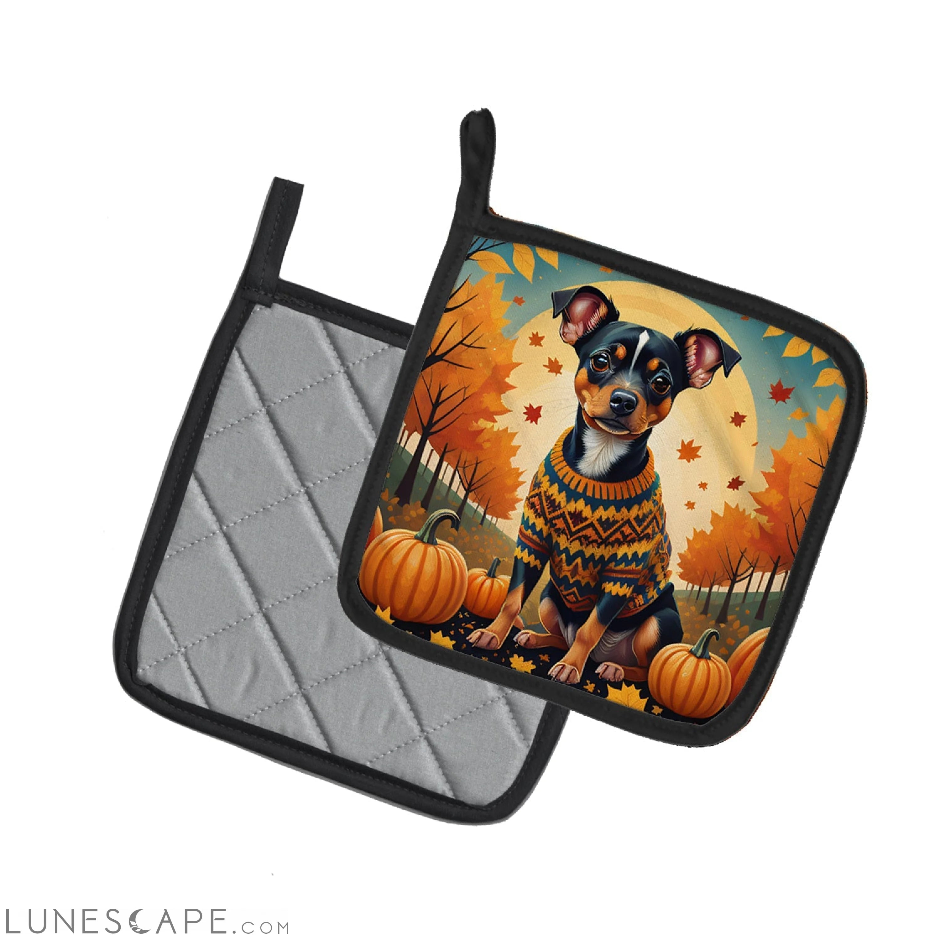 Miniature Pinscher Fall Pair of Pot Holders LUNESCAPE