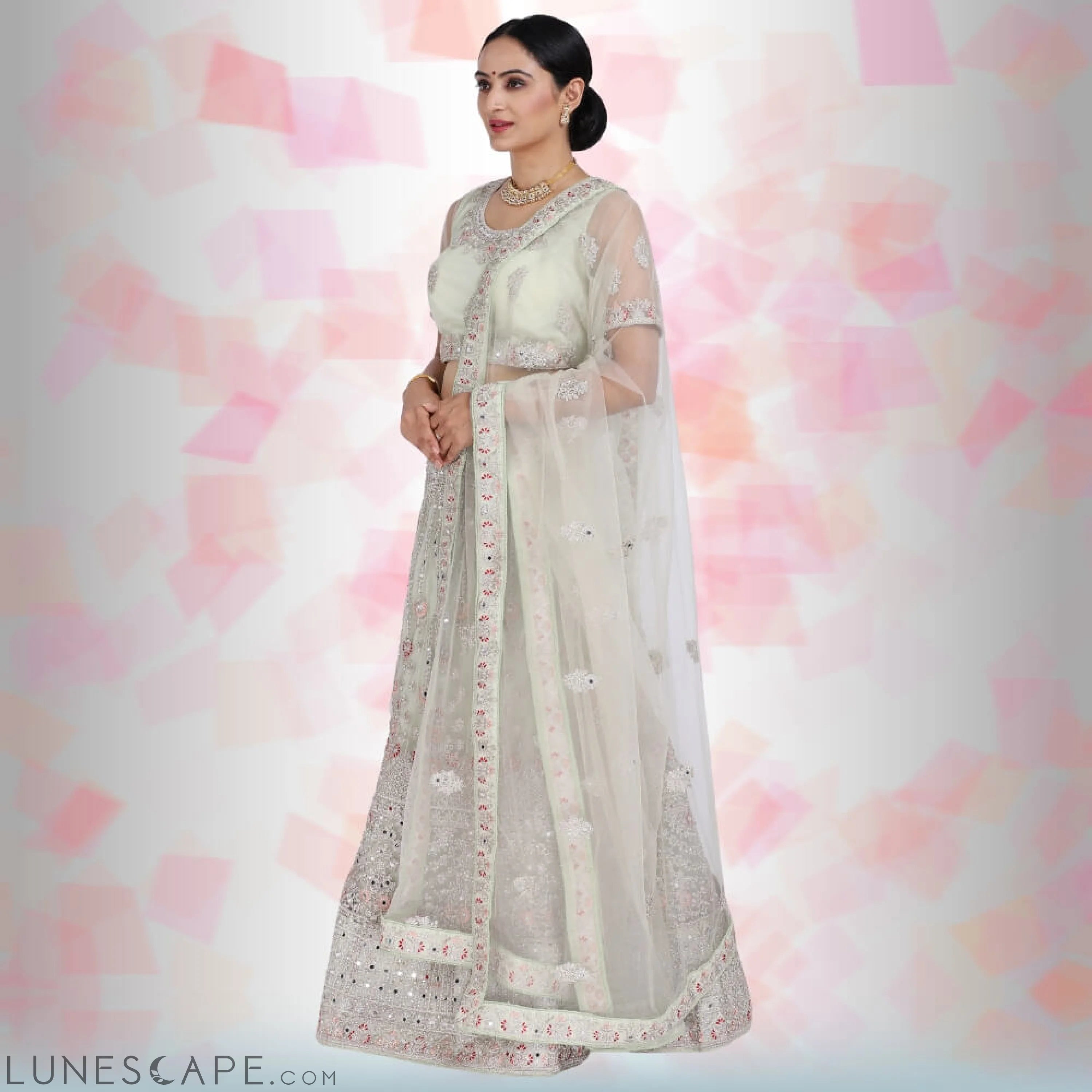 Mirror Work Lehenga Choli - Green LUNESCAPE