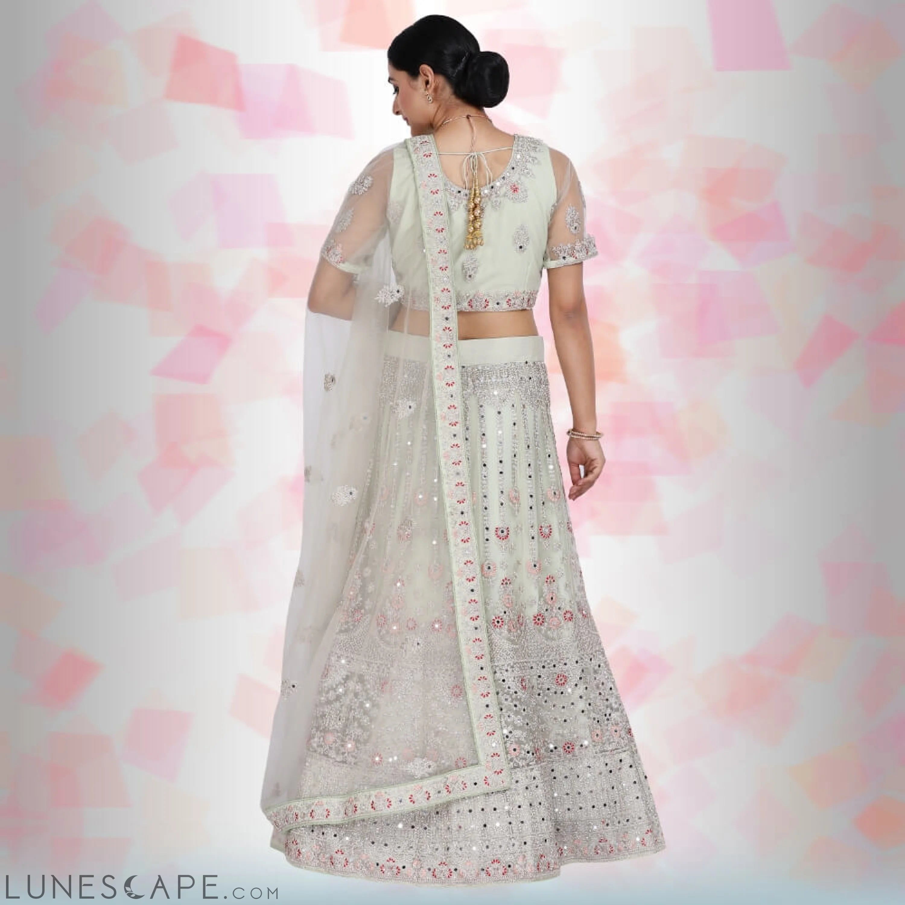 Mirror Work Lehenga Choli - Green LUNESCAPE