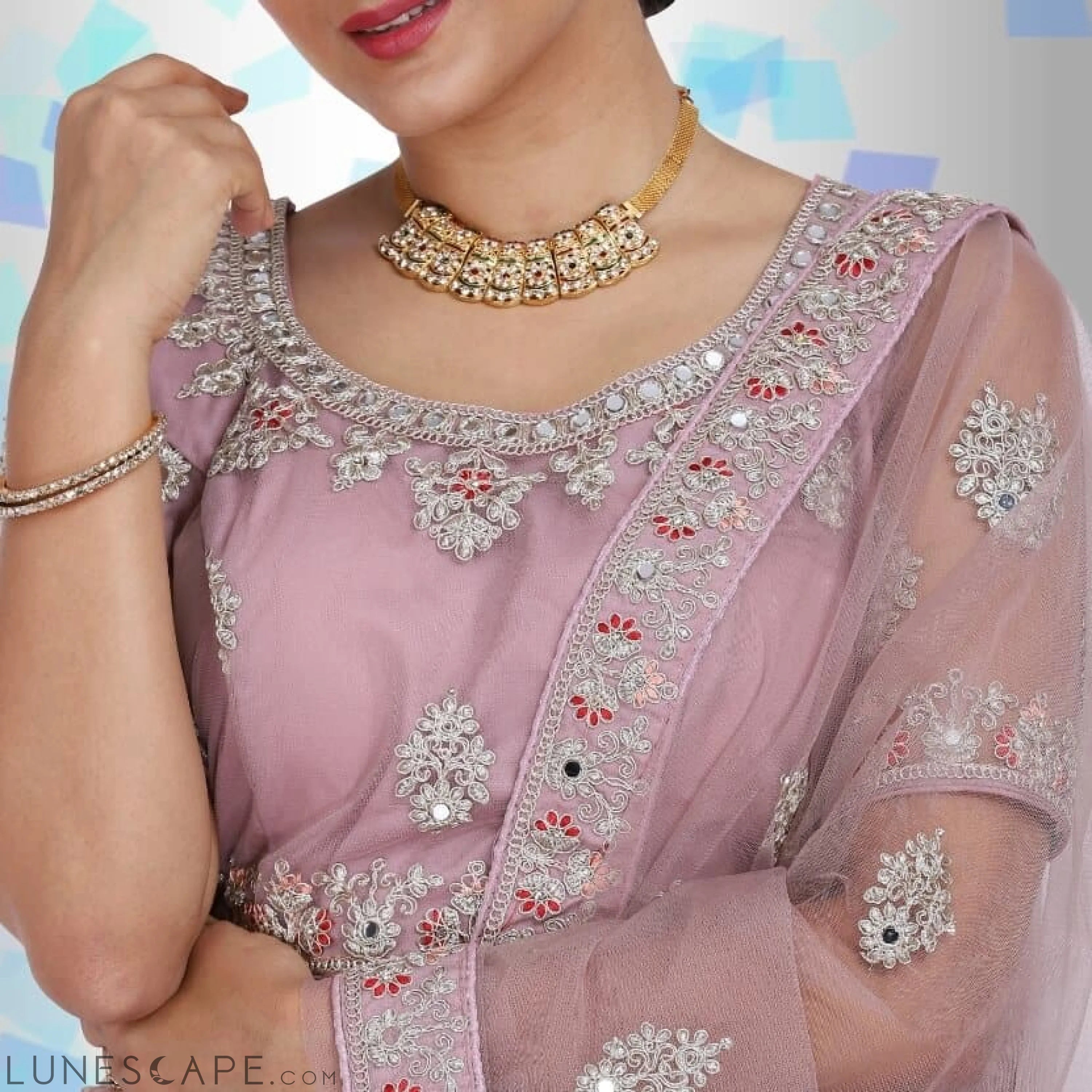 Mirror Work Lehenga Choli - Mauve LUNESCAPE
