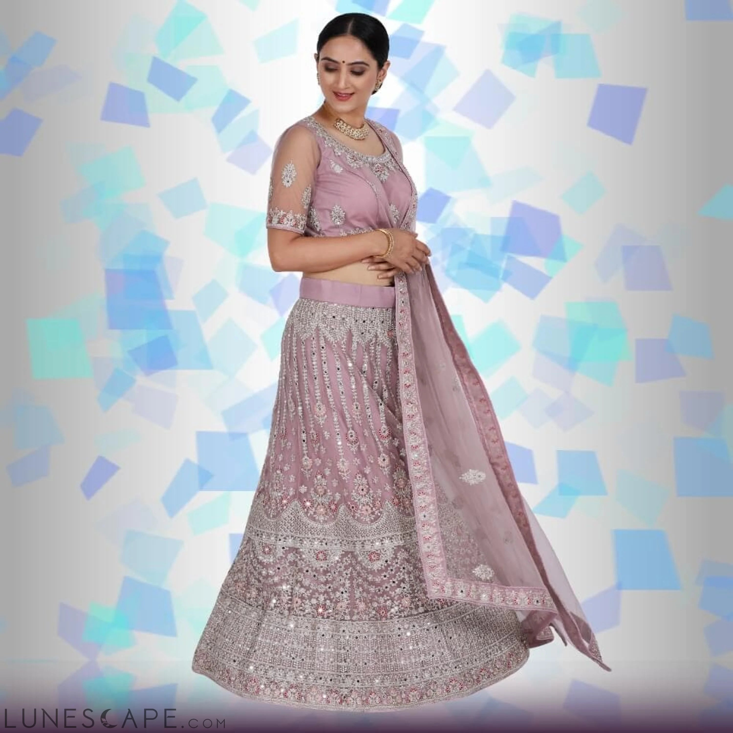 Mirror Work Lehenga Choli - Mauve LUNESCAPE