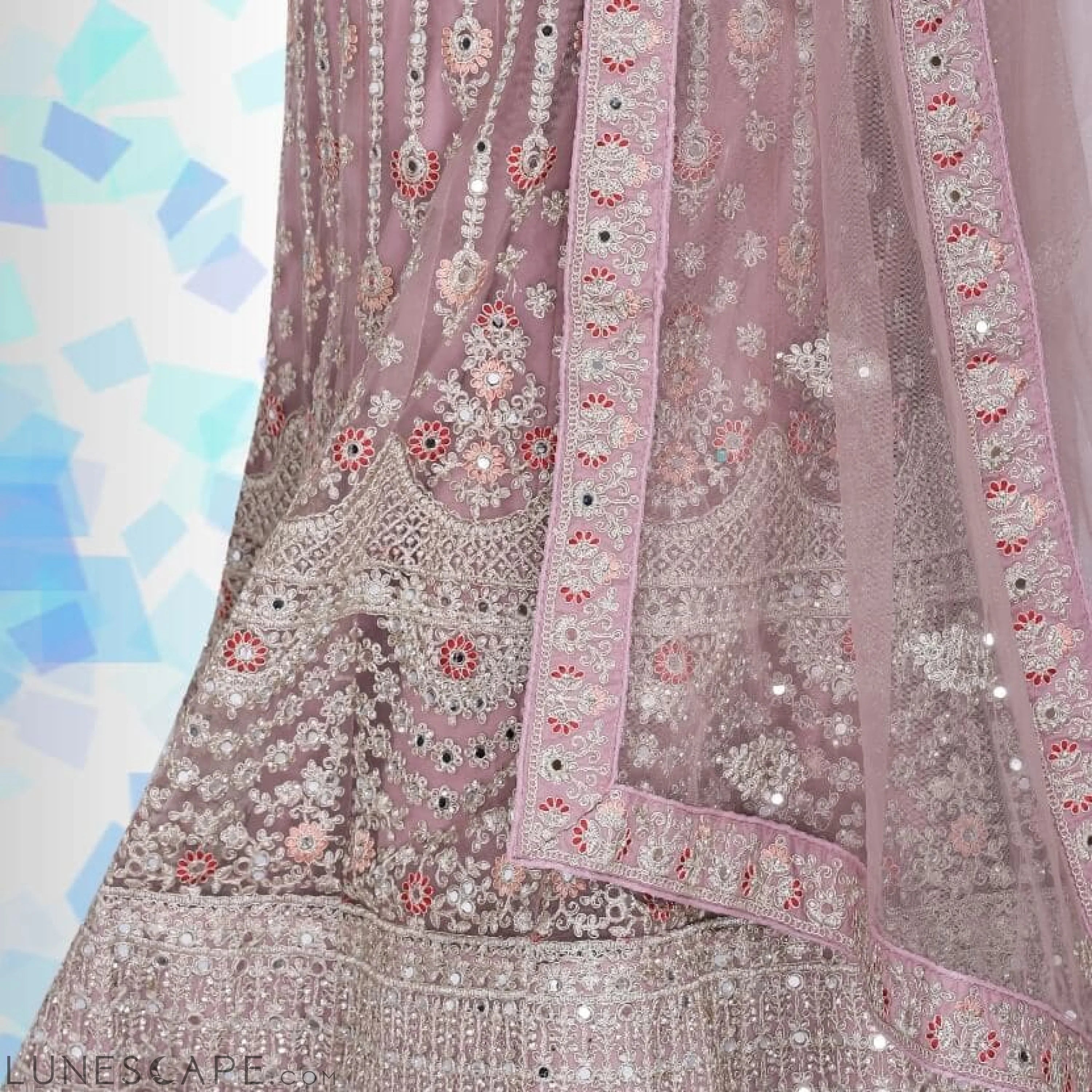 Mirror Work Lehenga Choli - Mauve LUNESCAPE