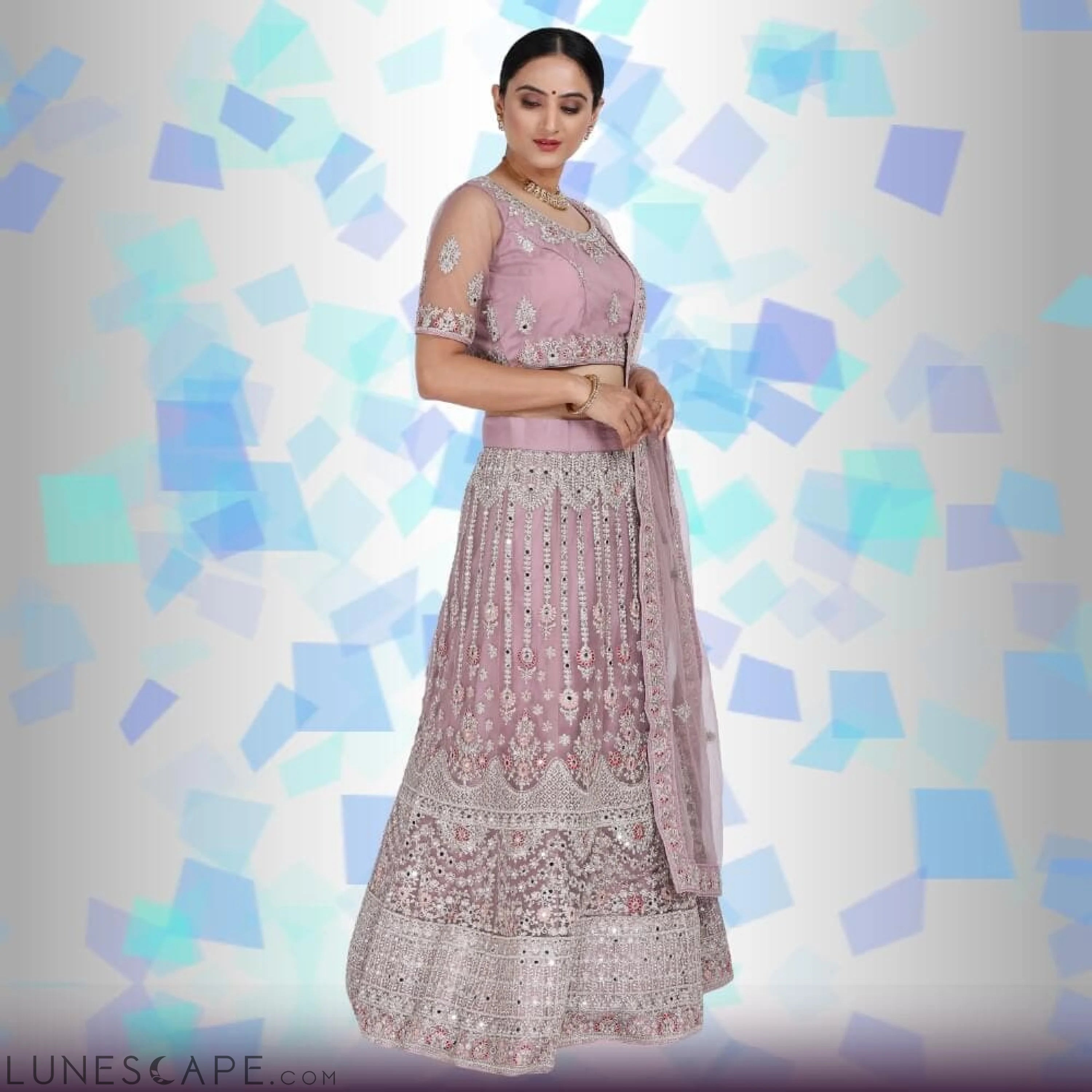 Mirror Work Lehenga Choli - Mauve LUNESCAPE