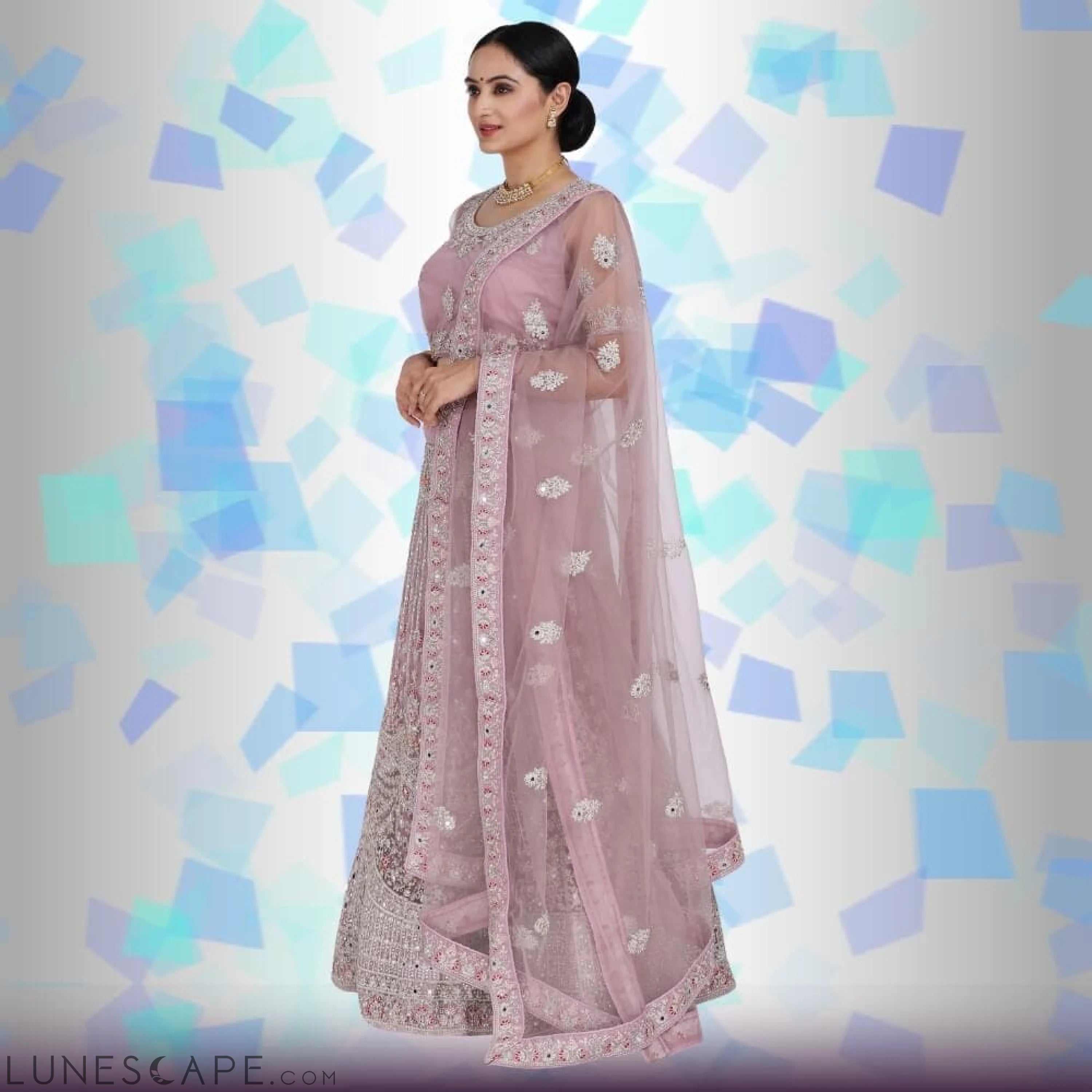 Mirror Work Lehenga Choli - Mauve LUNESCAPE