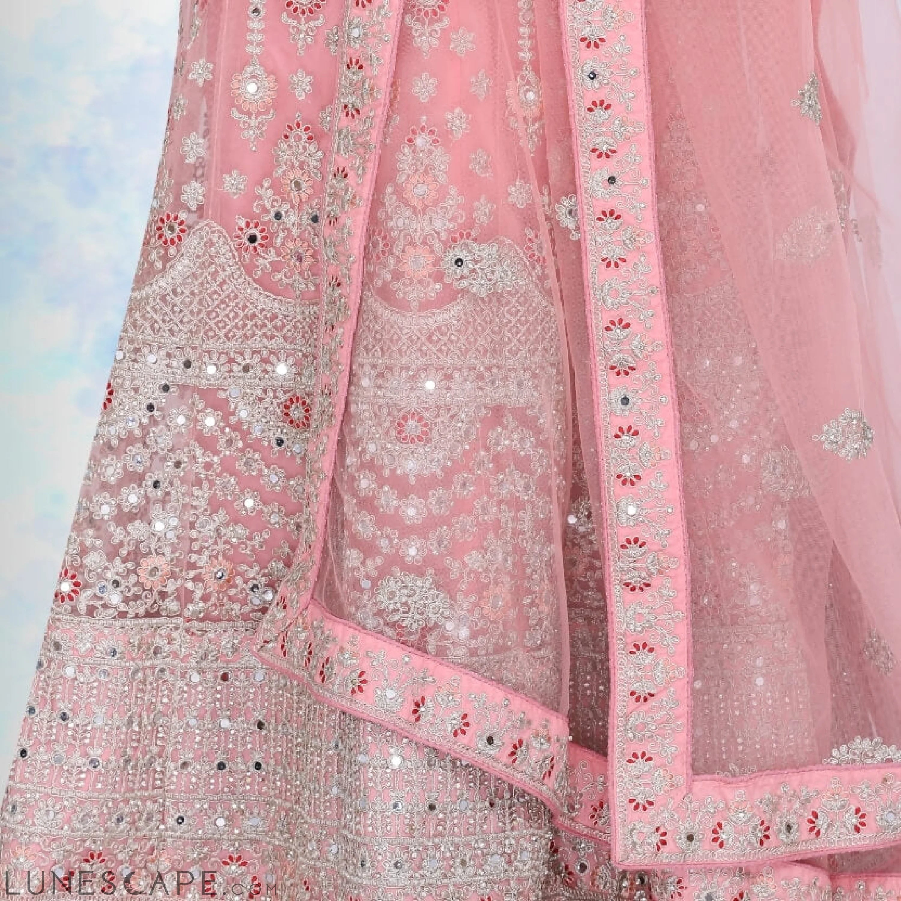 Mirror Work Lehenga Choli - Pink LUNESCAPE