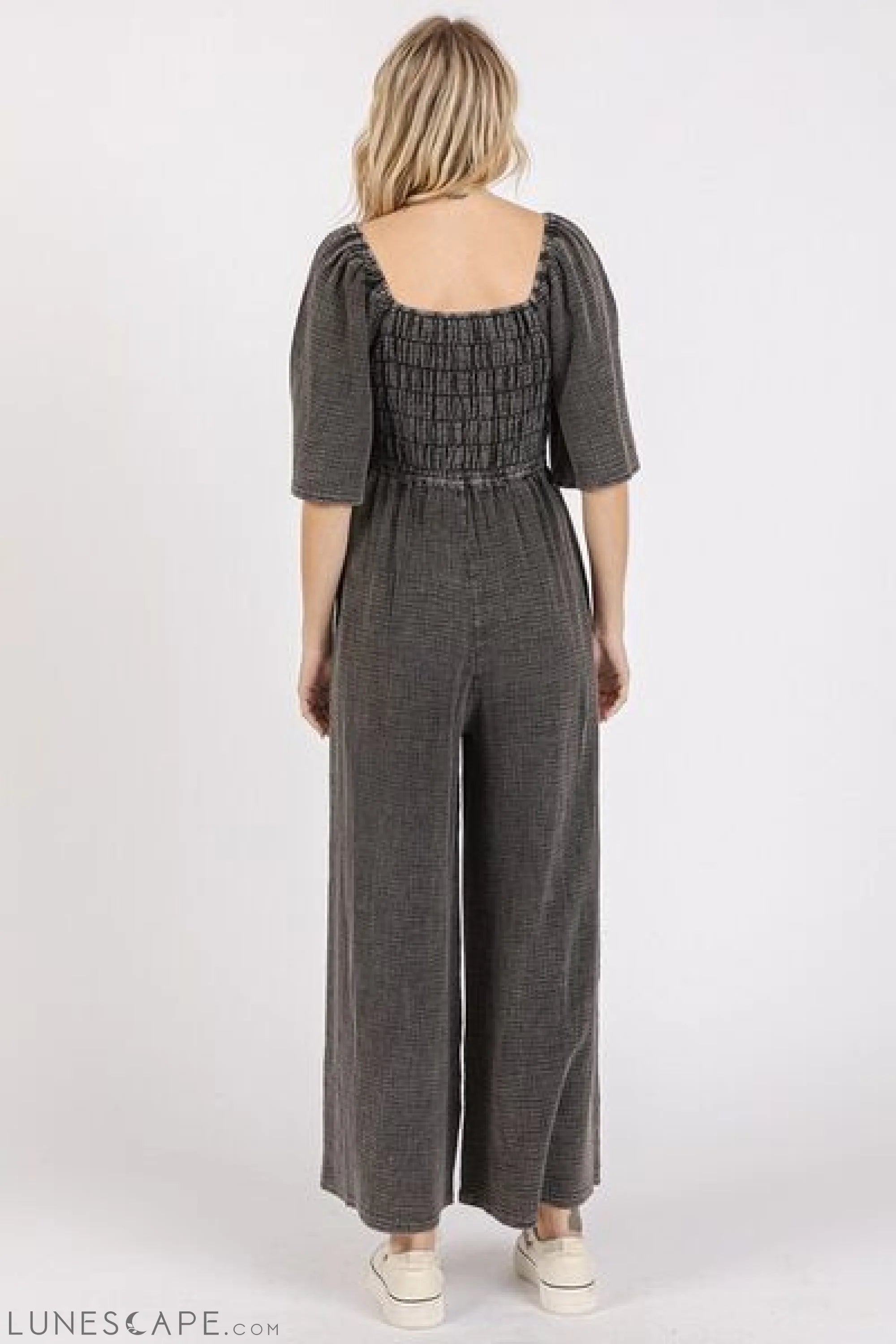Mittoshop Mineral Wash Wide Leg Jumpsuit - Gauze Ruched Style LUNESCAPE