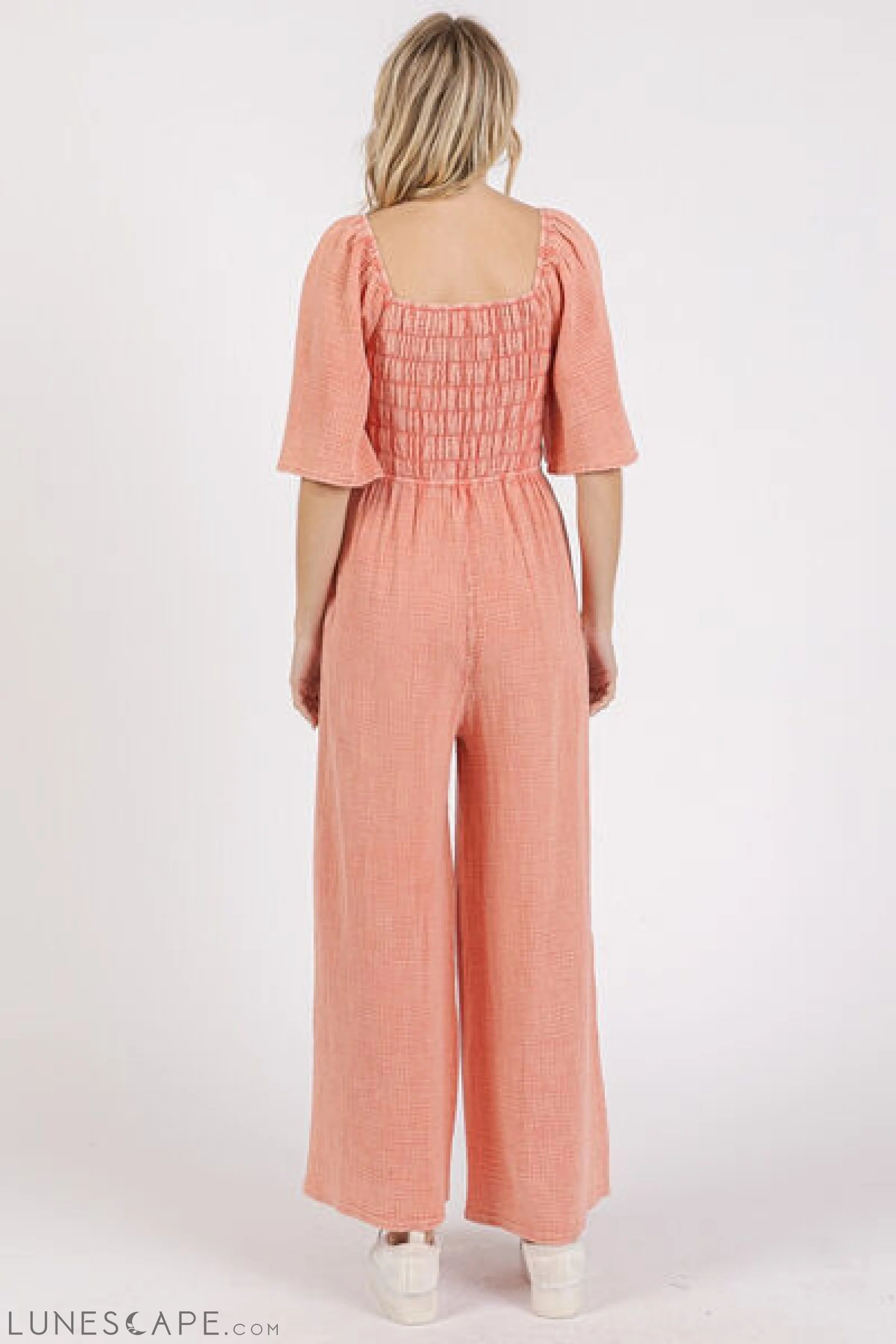 Mittoshop Mineral Wash Wide Leg Jumpsuit with Ruched Design LUNESCAPE