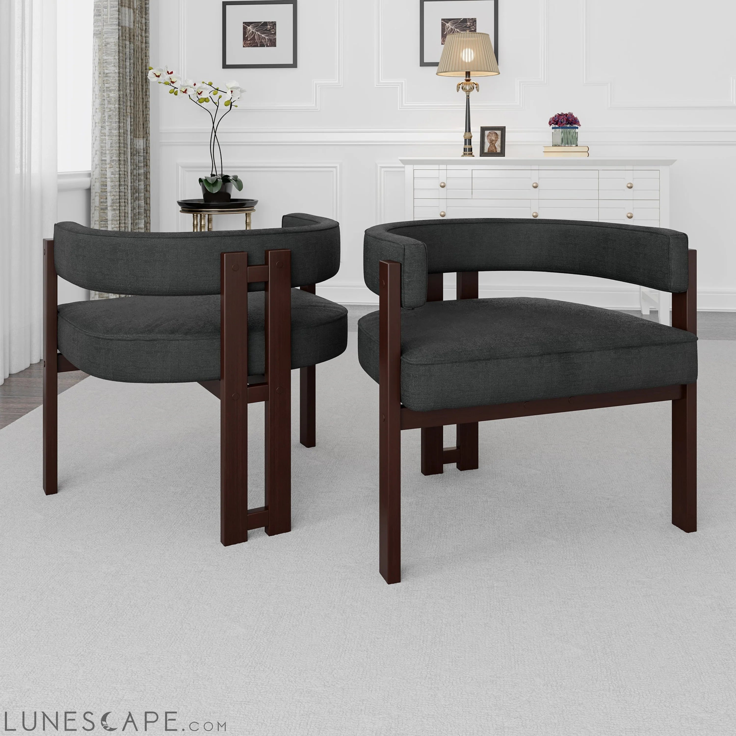 Modern Accent Chair Teddy Upholstered Armchair with Open Back 3 Legs LUNESCAPE