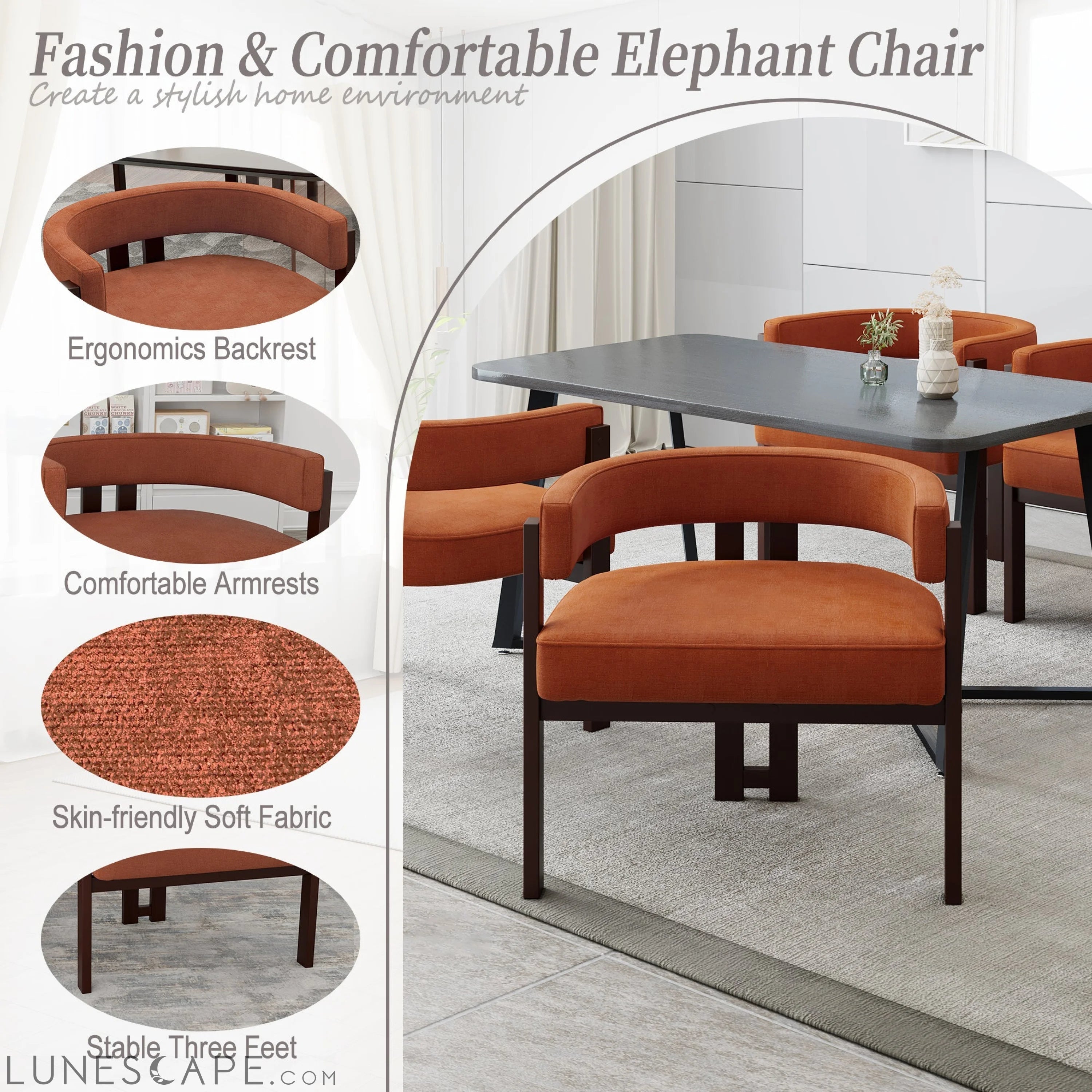 Modern Accent Chair Teddy Upholstered Armchair with Open Back 3 Legs LUNESCAPE