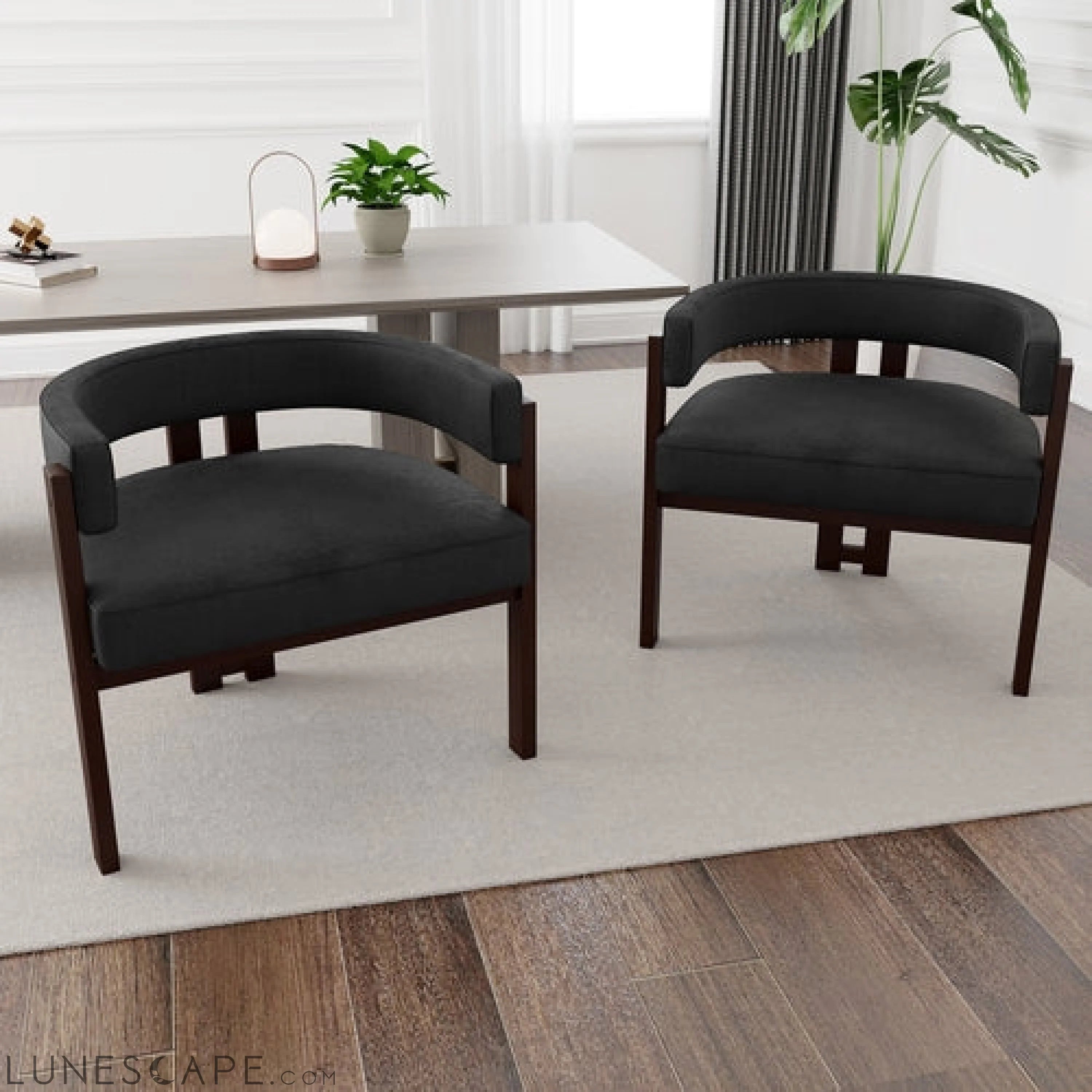 Modern Accent Chair Teddy Upholstered Armchair with Open Back 3 Legs LUNESCAPE