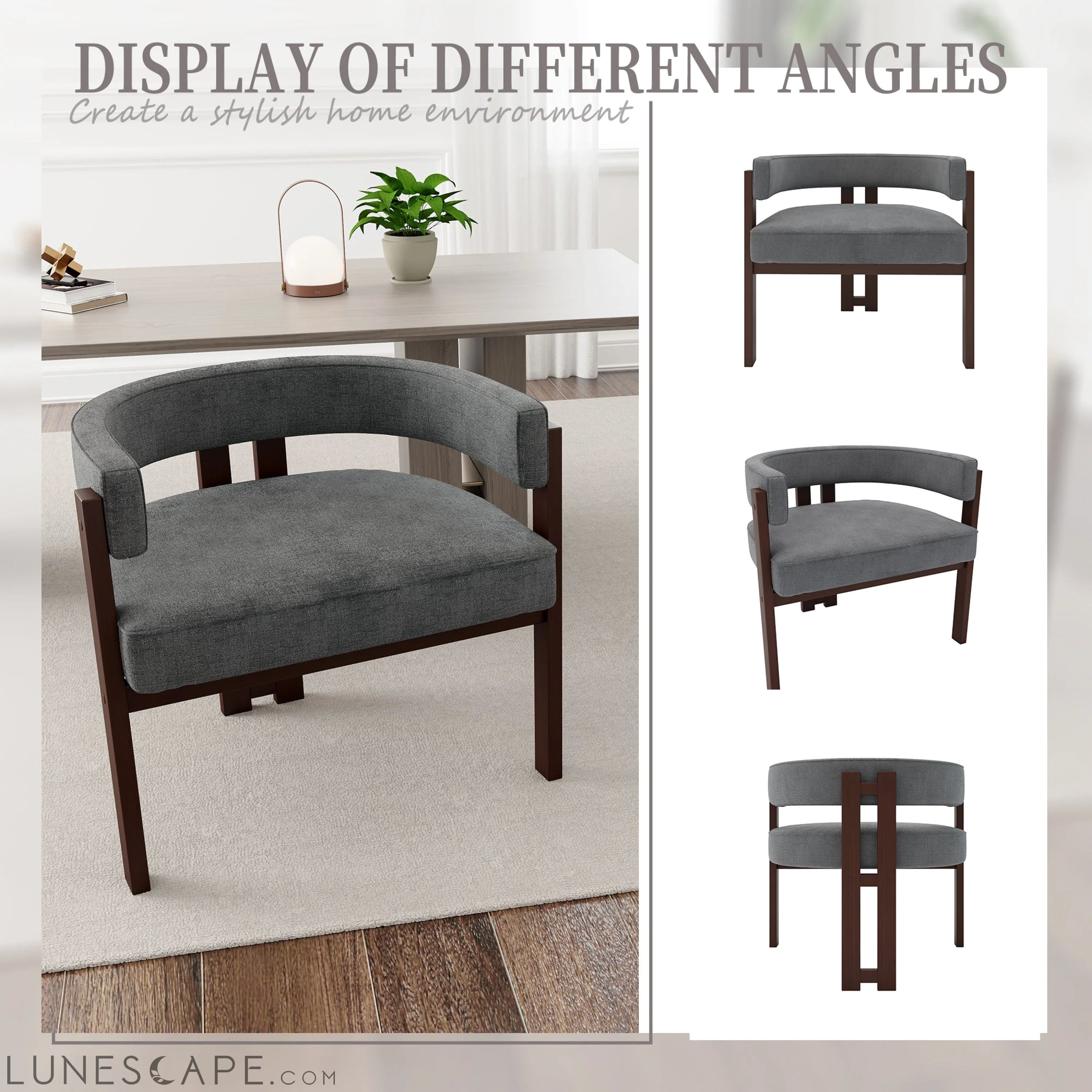 Modern Accent Chair Teddy Upholstered Armchair with Open Back 3 Legs LUNESCAPE