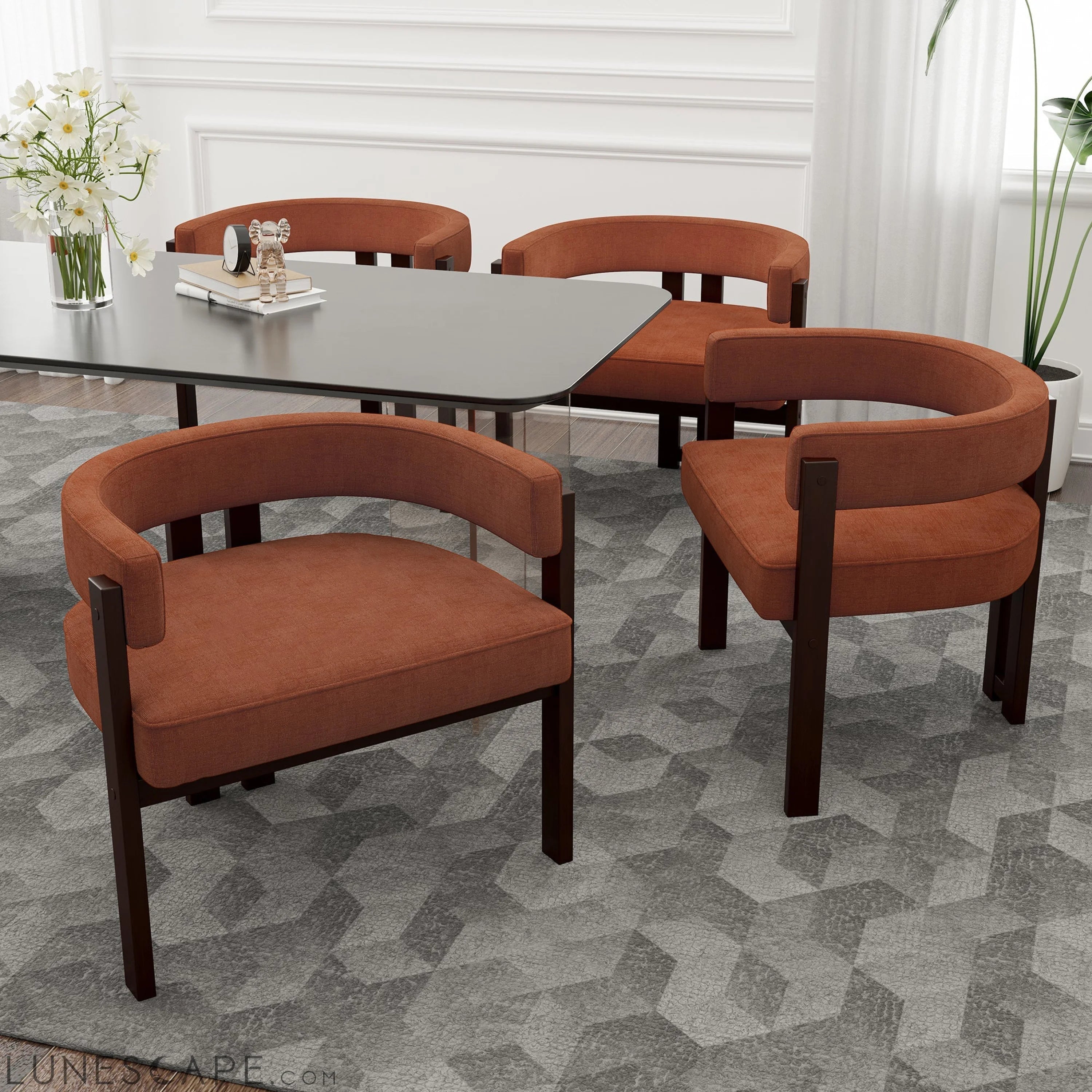 Modern Accent Chair Teddy Upholstered Armchair with Open Back 3 Legs LUNESCAPE