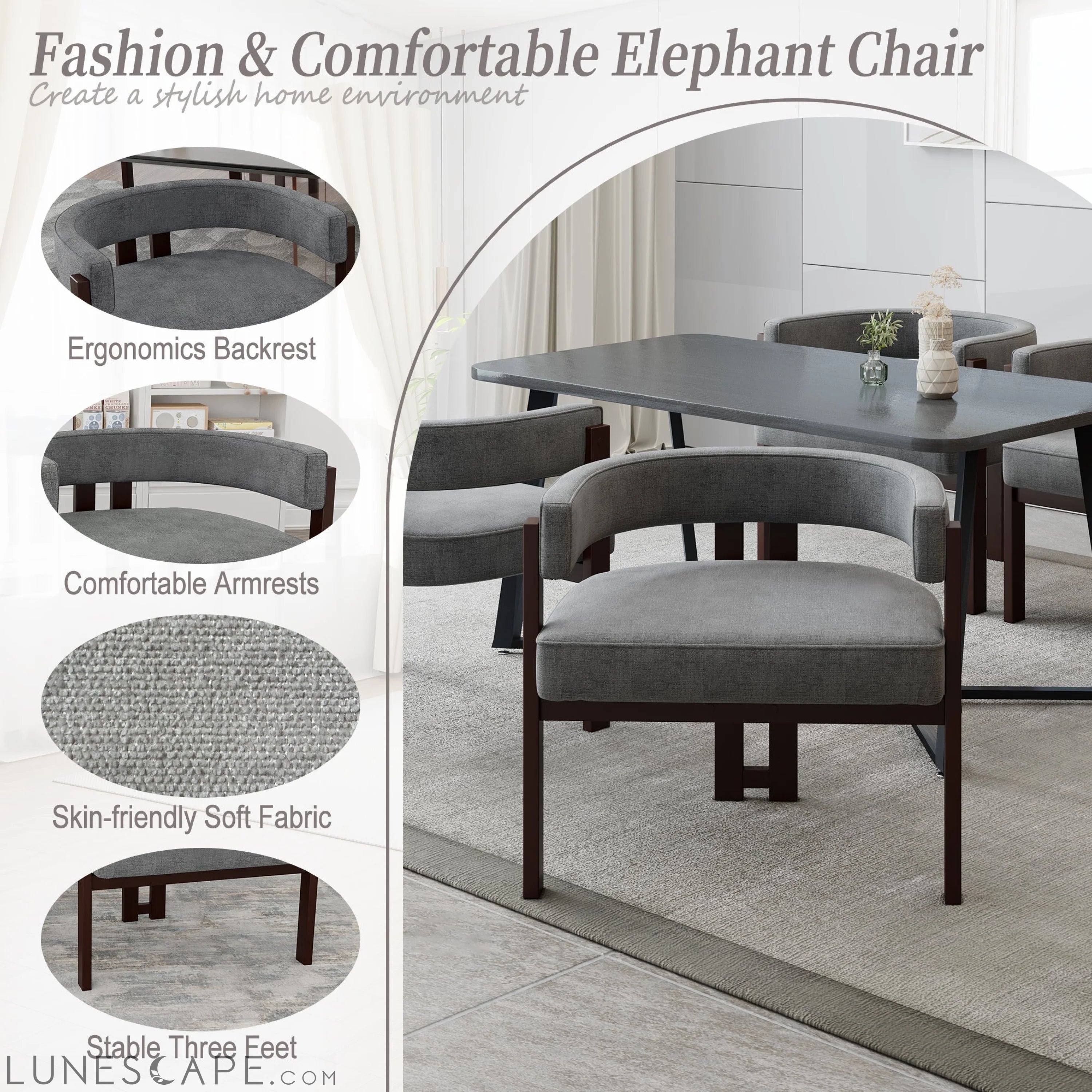 Modern Accent Chair Teddy Upholstered Armchair with Open Back 3 Legs LUNESCAPE