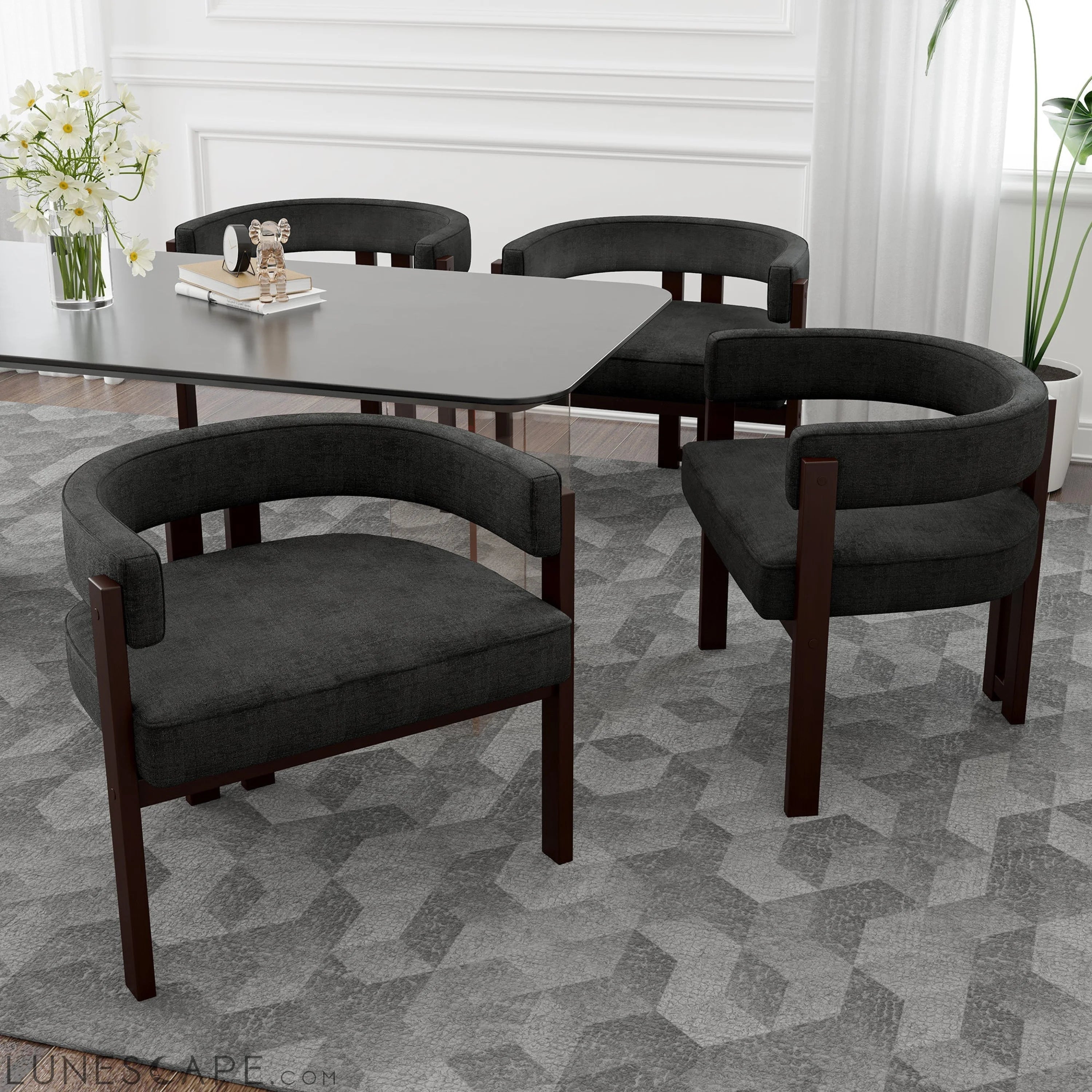 Modern Accent Chair Teddy Upholstered Armchair with Open Back 3 Legs LUNESCAPE