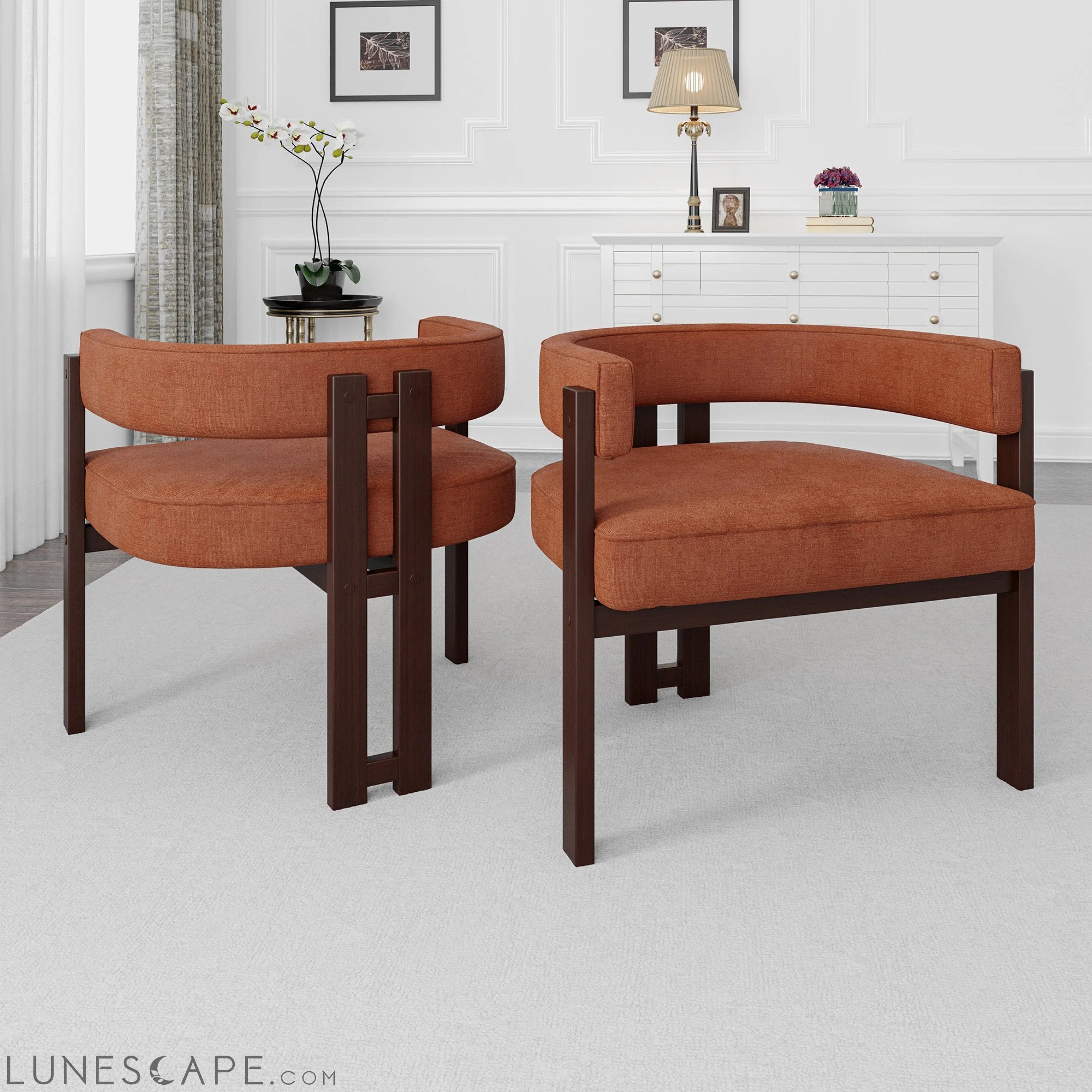 Modern Accent Chair Teddy Upholstered Armchair with Open Back 3 Legs LUNESCAPE