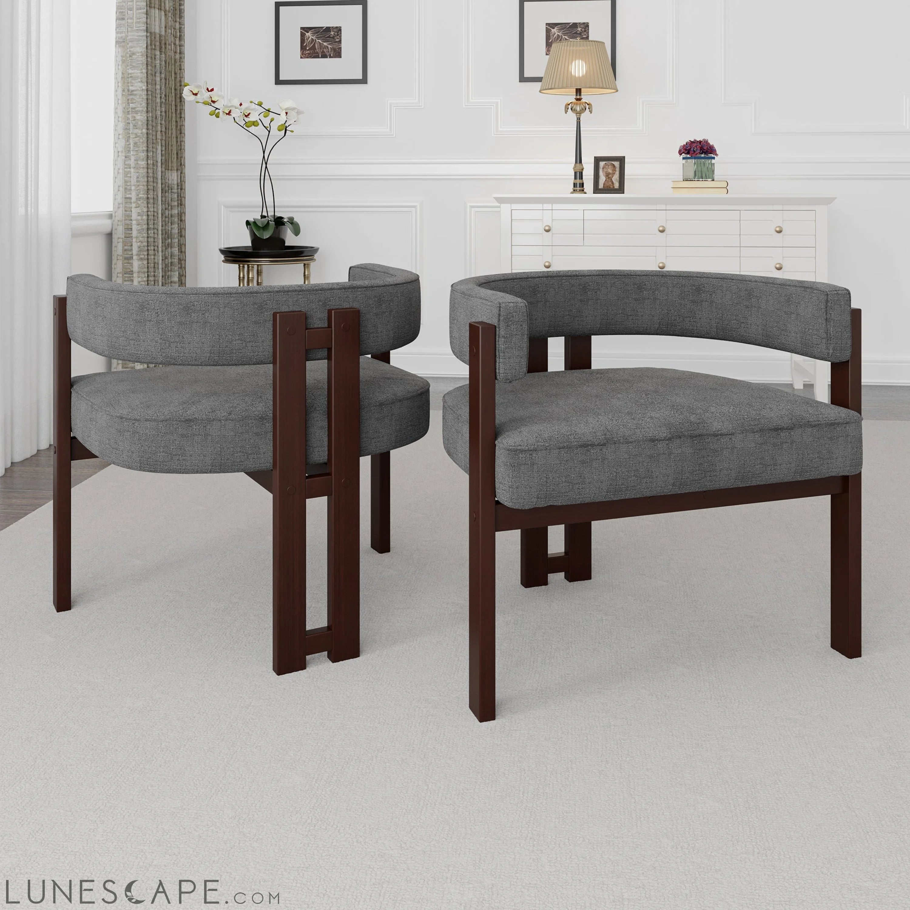 Modern Accent Chair Teddy Upholstered Armchair with Open Back 3 Legs LUNESCAPE