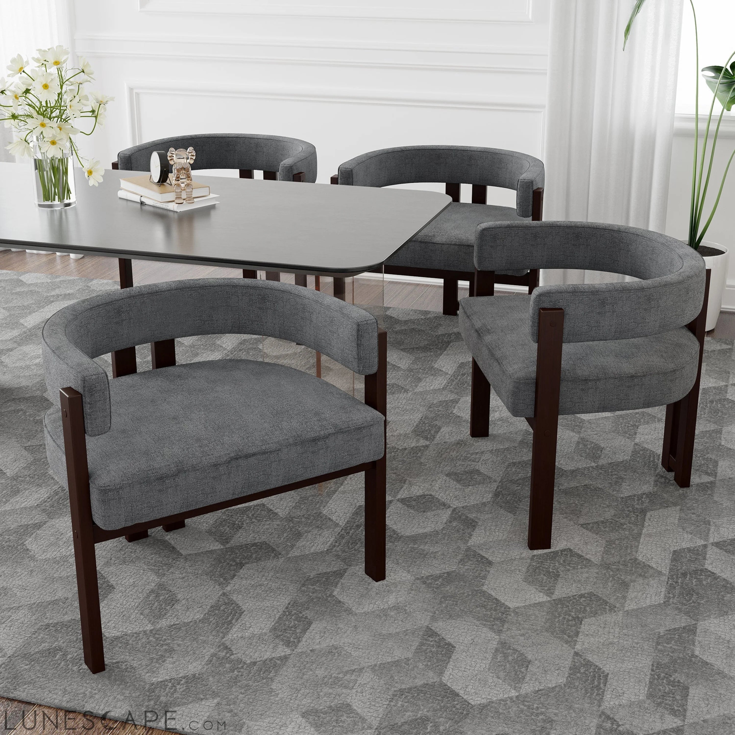 Modern Accent Chair Teddy Upholstered Armchair with Open Back 3 Legs LUNESCAPE