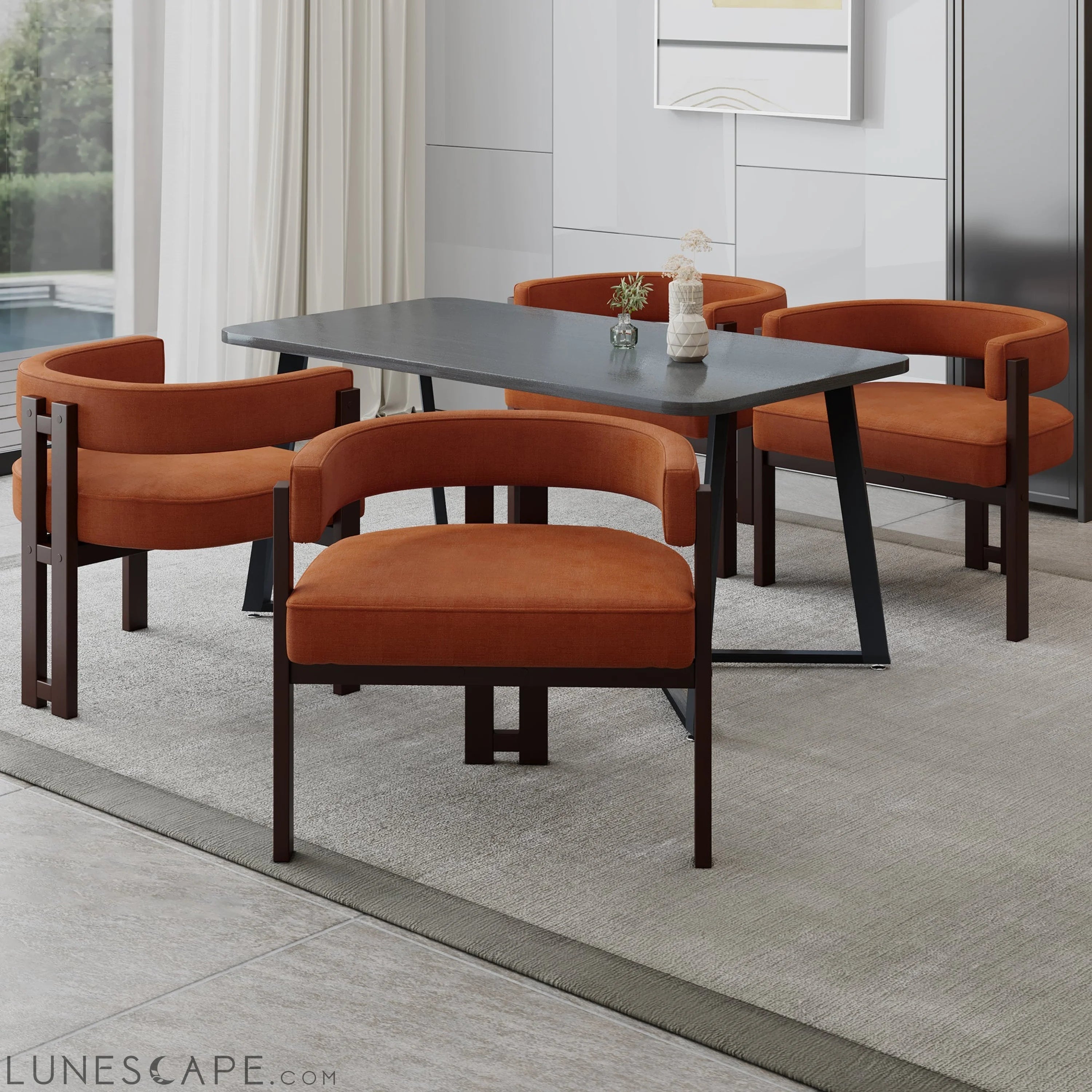 Modern Accent Chair Teddy Upholstered Armchair with Open Back 3 Legs LUNESCAPE