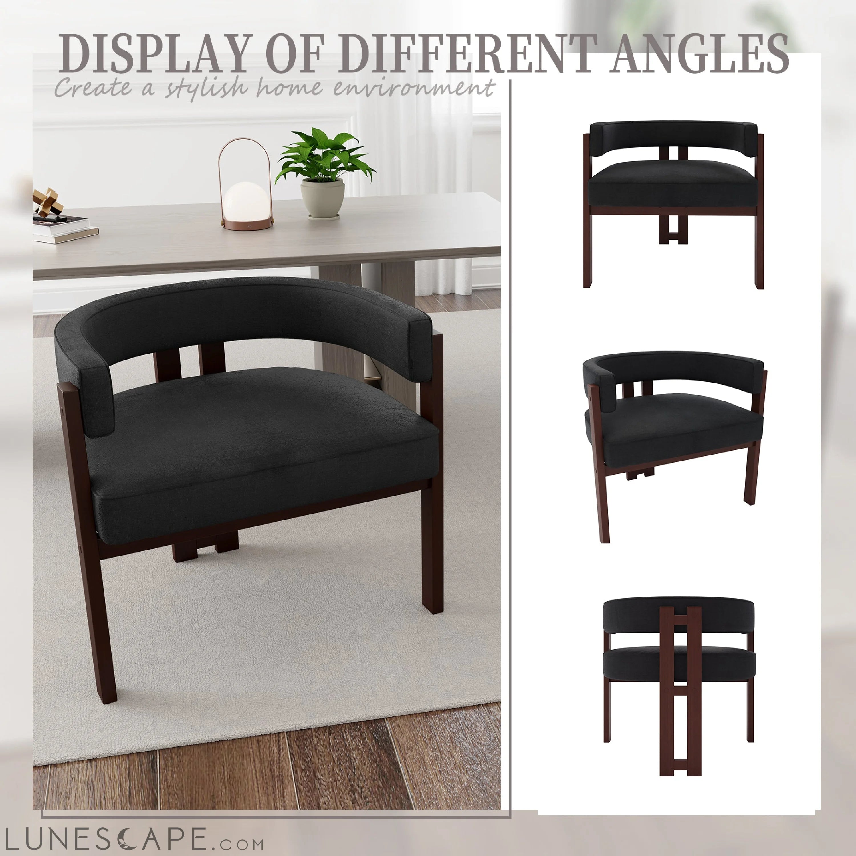 Modern Accent Chair Teddy Upholstered Armchair with Open Back 3 Legs LUNESCAPE