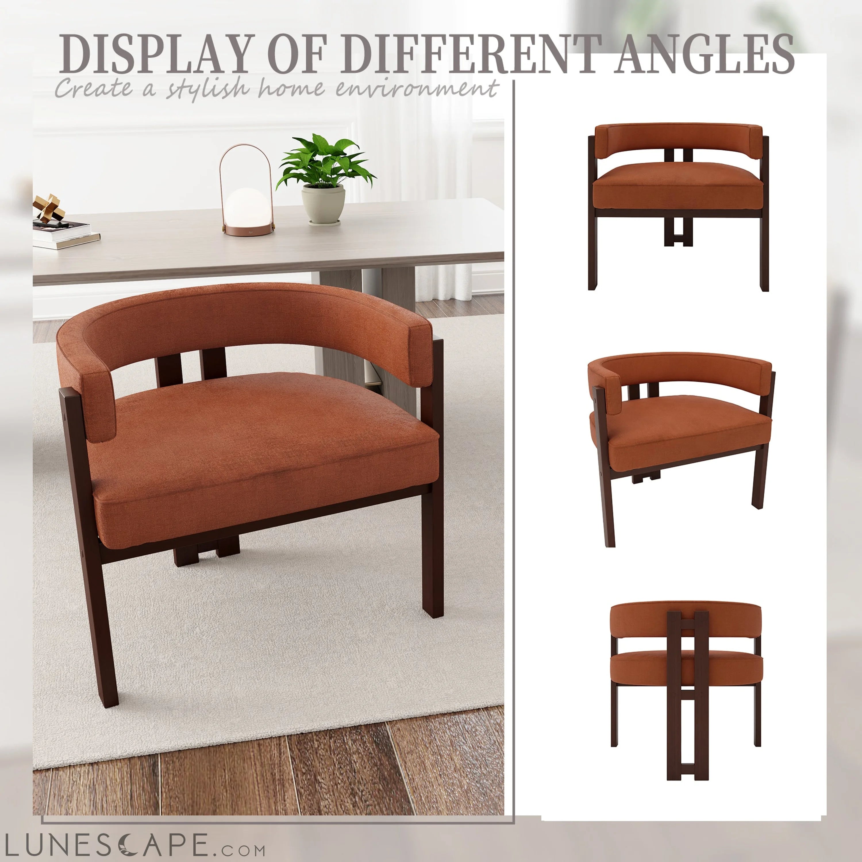 Modern Accent Chair Teddy Upholstered Armchair with Open Back 3 Legs LUNESCAPE