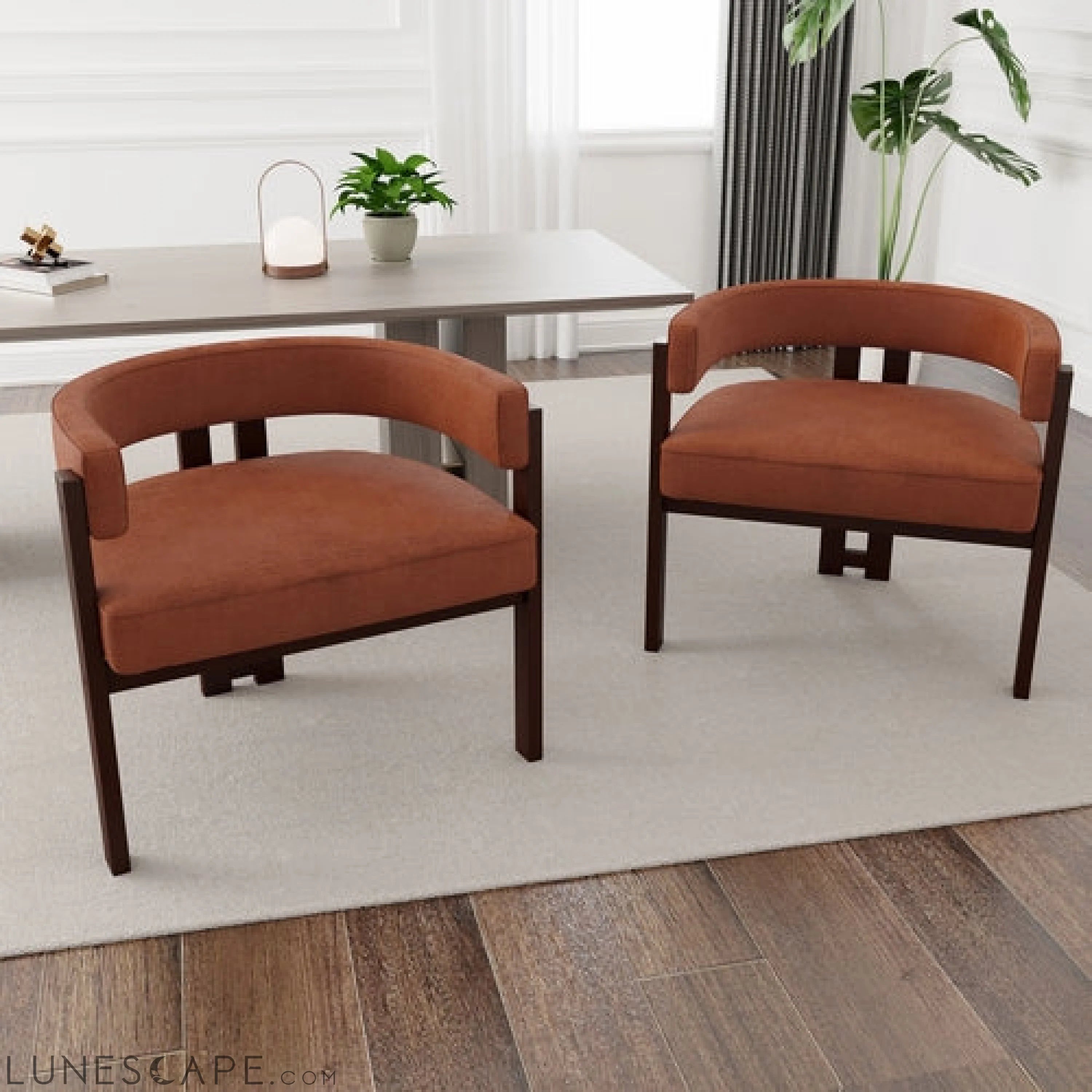 Modern Accent Chair Teddy Upholstered Armchair with Open Back 3 Legs LUNESCAPE
