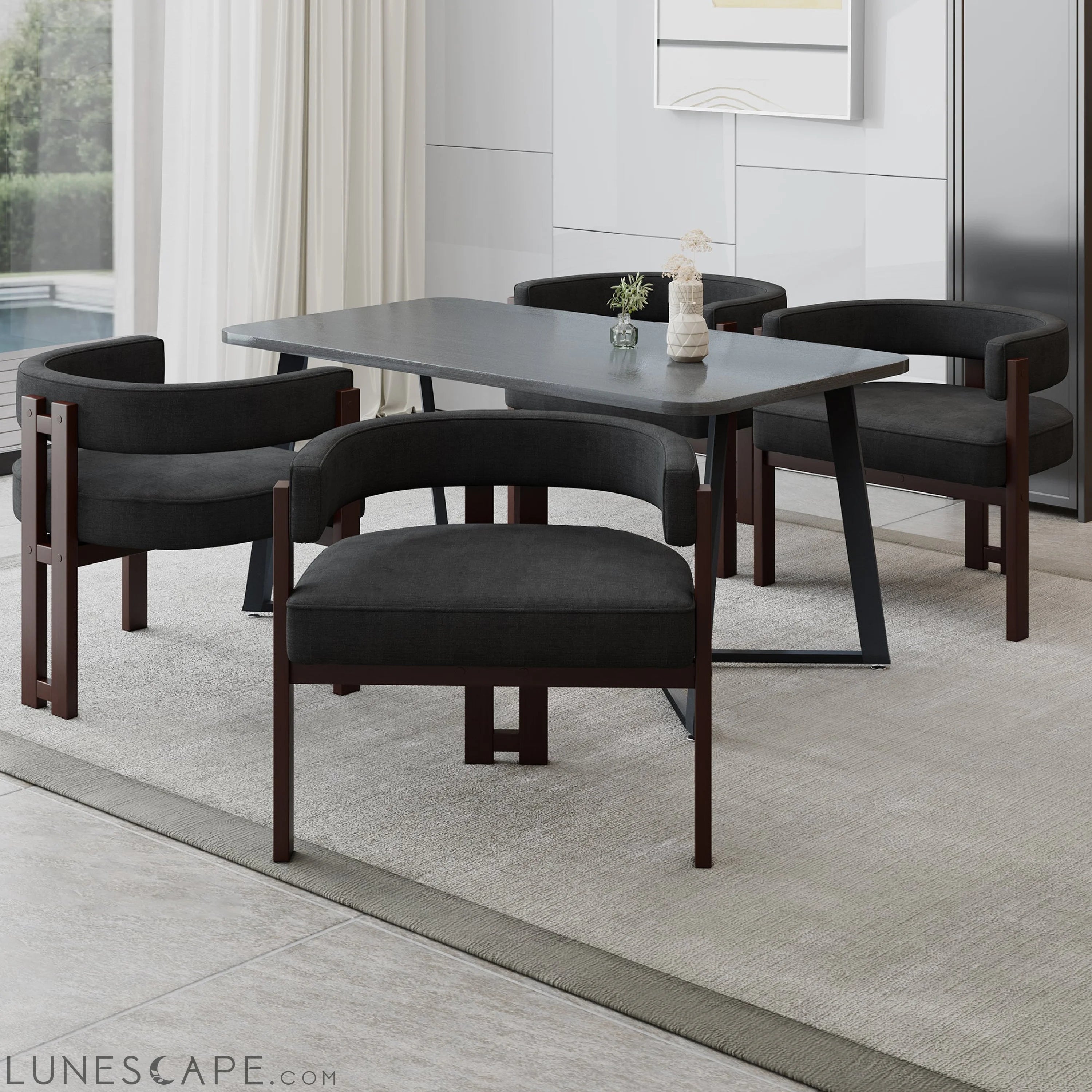 Modern Accent Chair Teddy Upholstered Armchair with Open Back 3 Legs LUNESCAPE