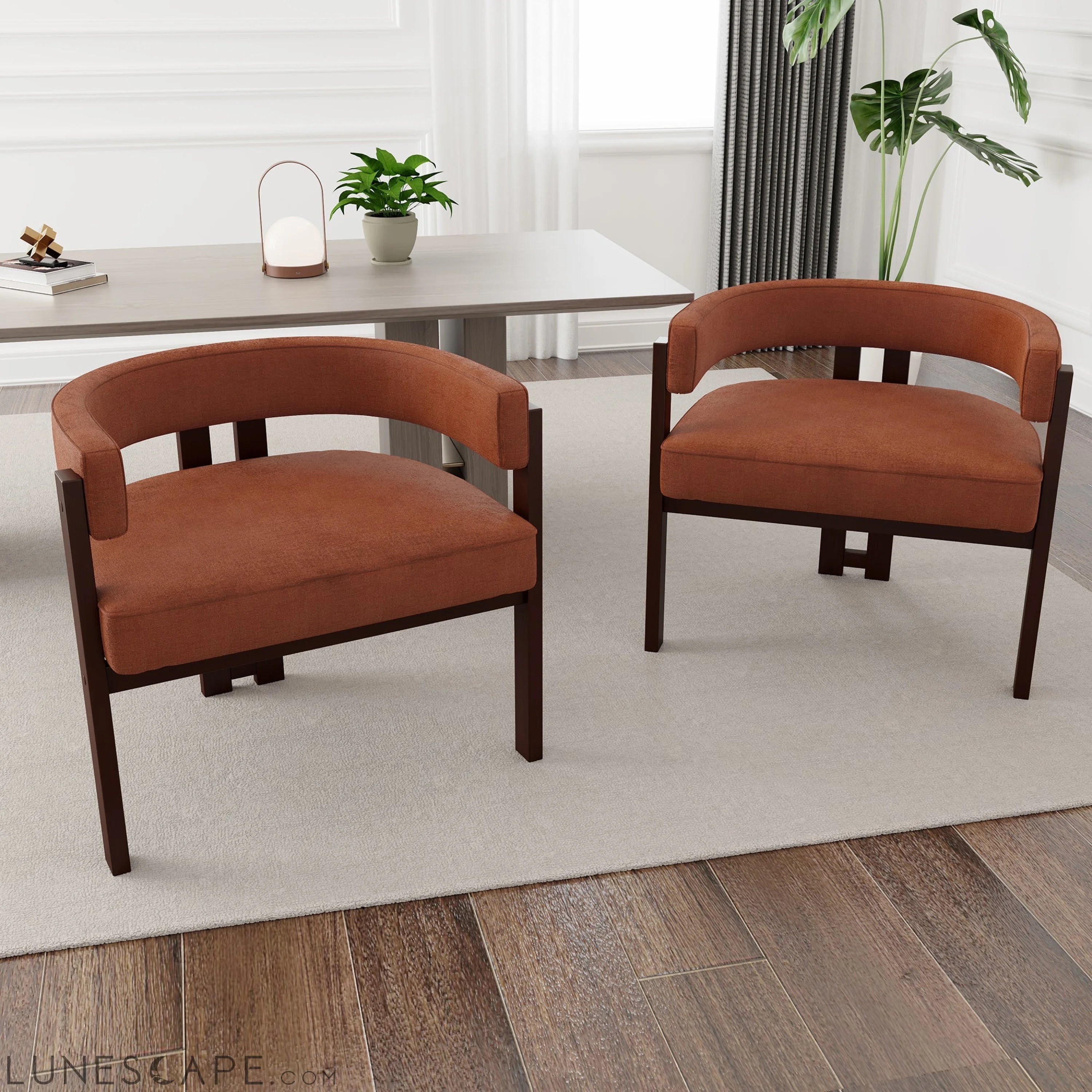 Modern Accent Chair Teddy Upholstered Armchair with Open Back 3 Legs LUNESCAPE