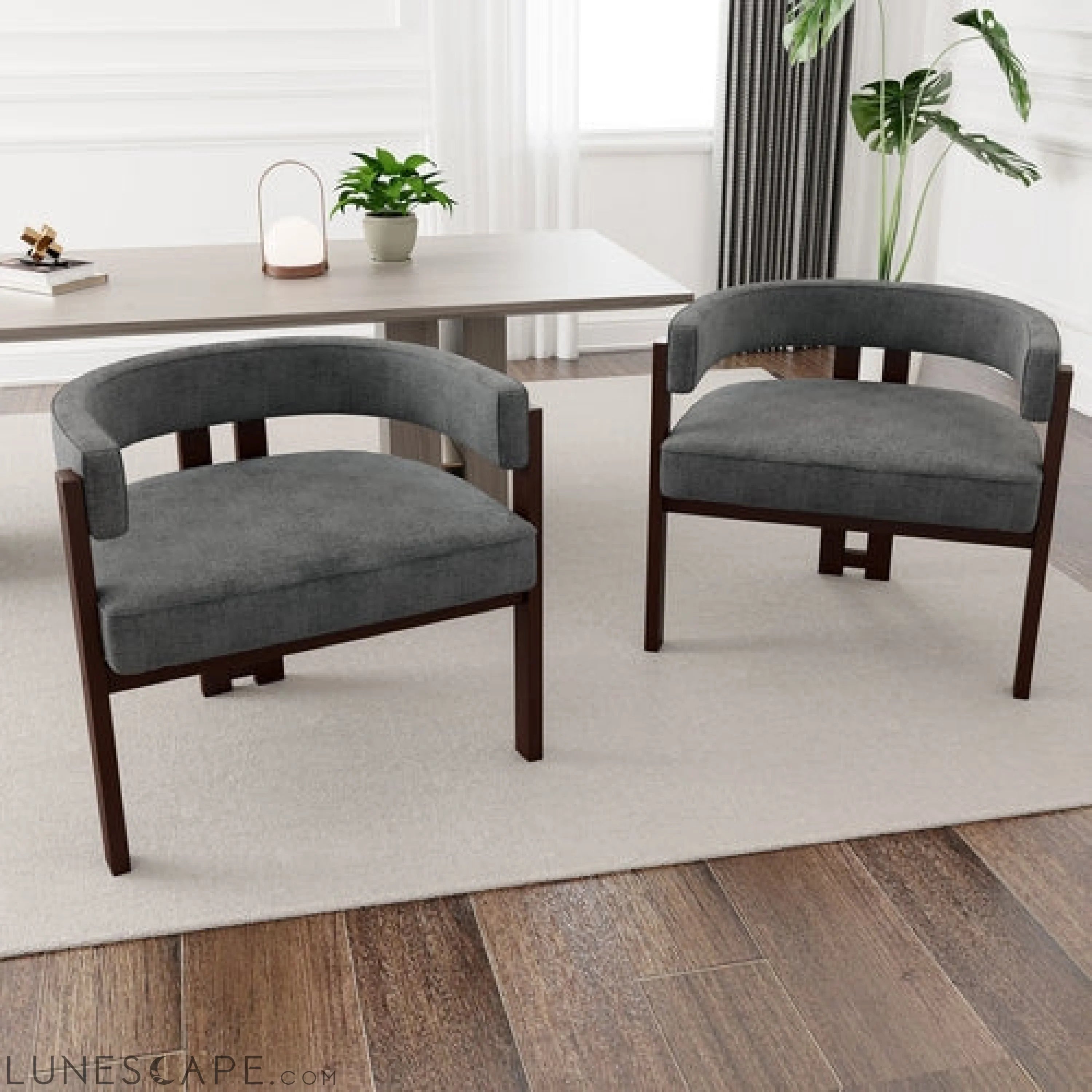 Modern Accent Chair Teddy Upholstered Armchair with Open Back 3 Legs LUNESCAPE