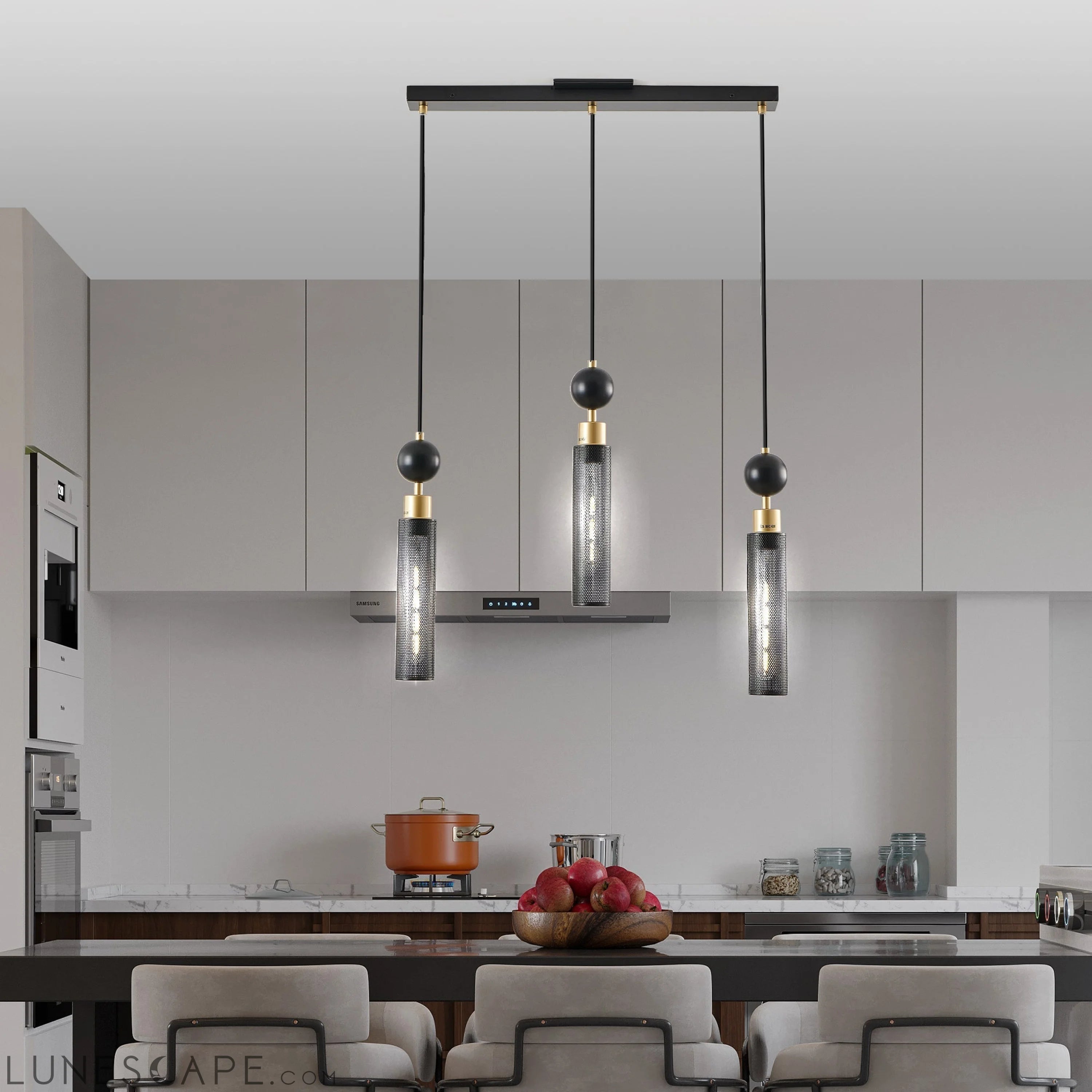 Modern Black and Gold 3-Light Pendant Chandelier, Adjustable LUNESCAPE
