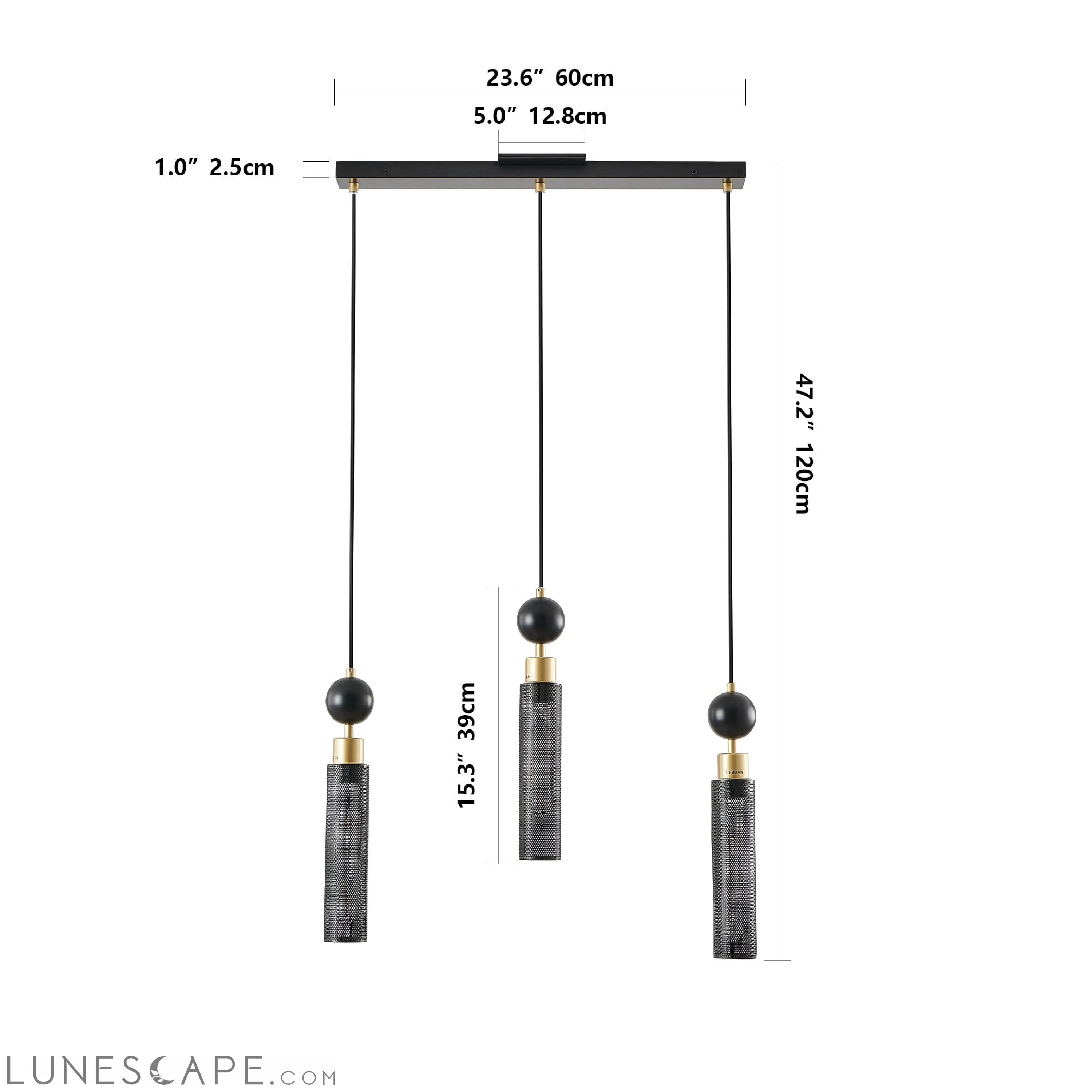 Modern Black and Gold 3-Light Pendant Chandelier, Adjustable LUNESCAPE