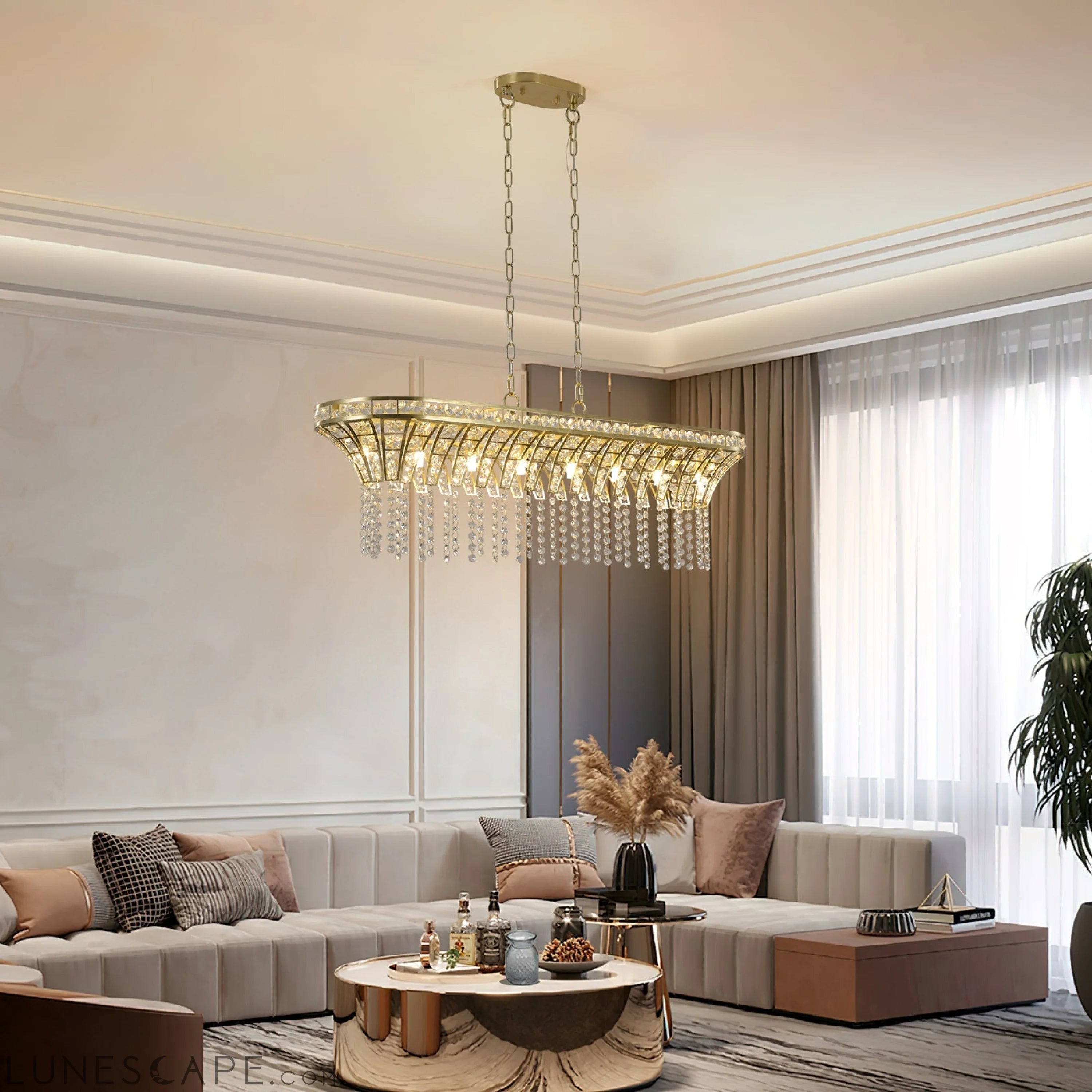Modern Champagne Gold Kitchen Island Light - Oval Crystal ceiling LUNESCAPE