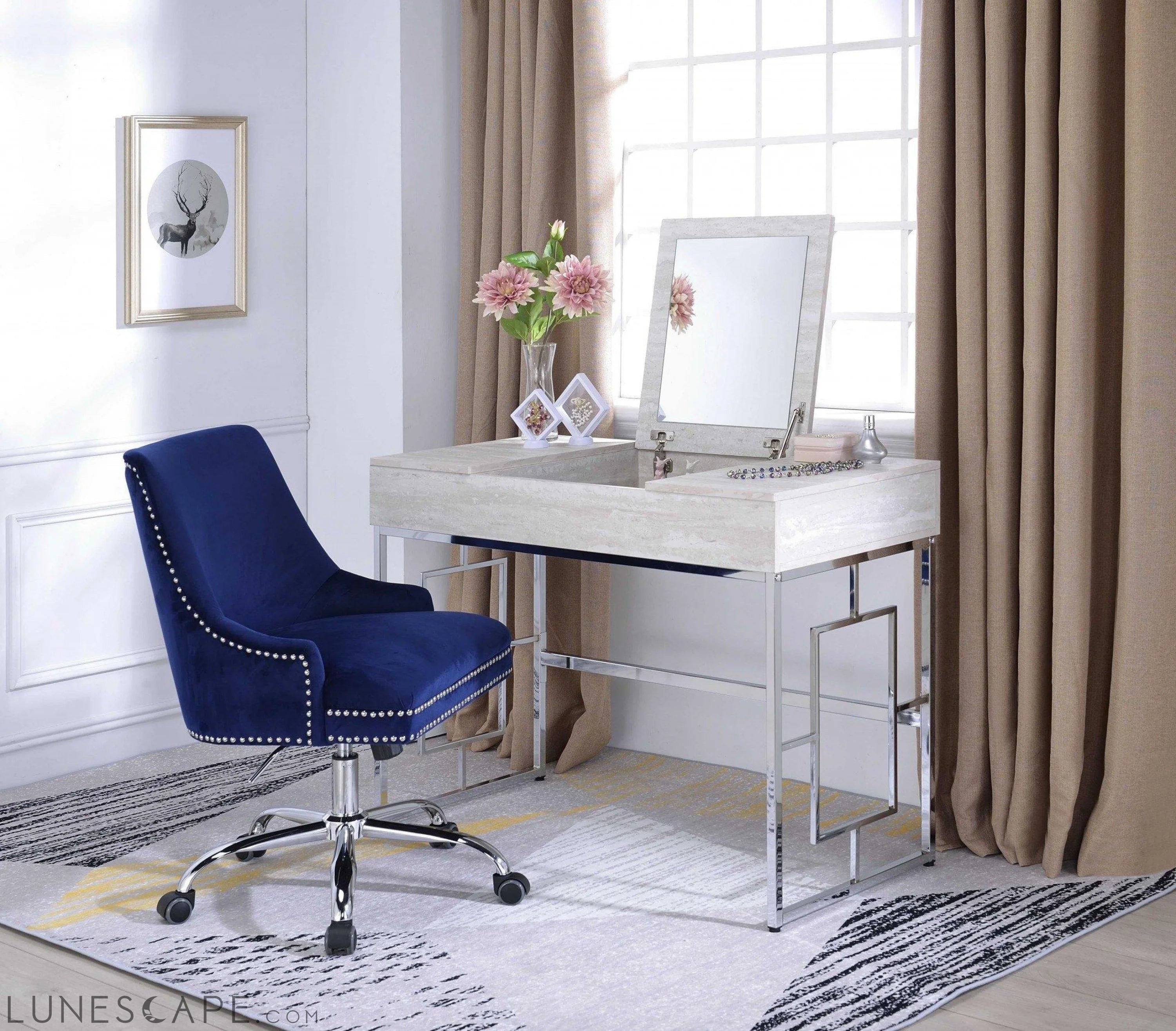 Modern Chic Whitewash Vanity Desk LUNESCAPE