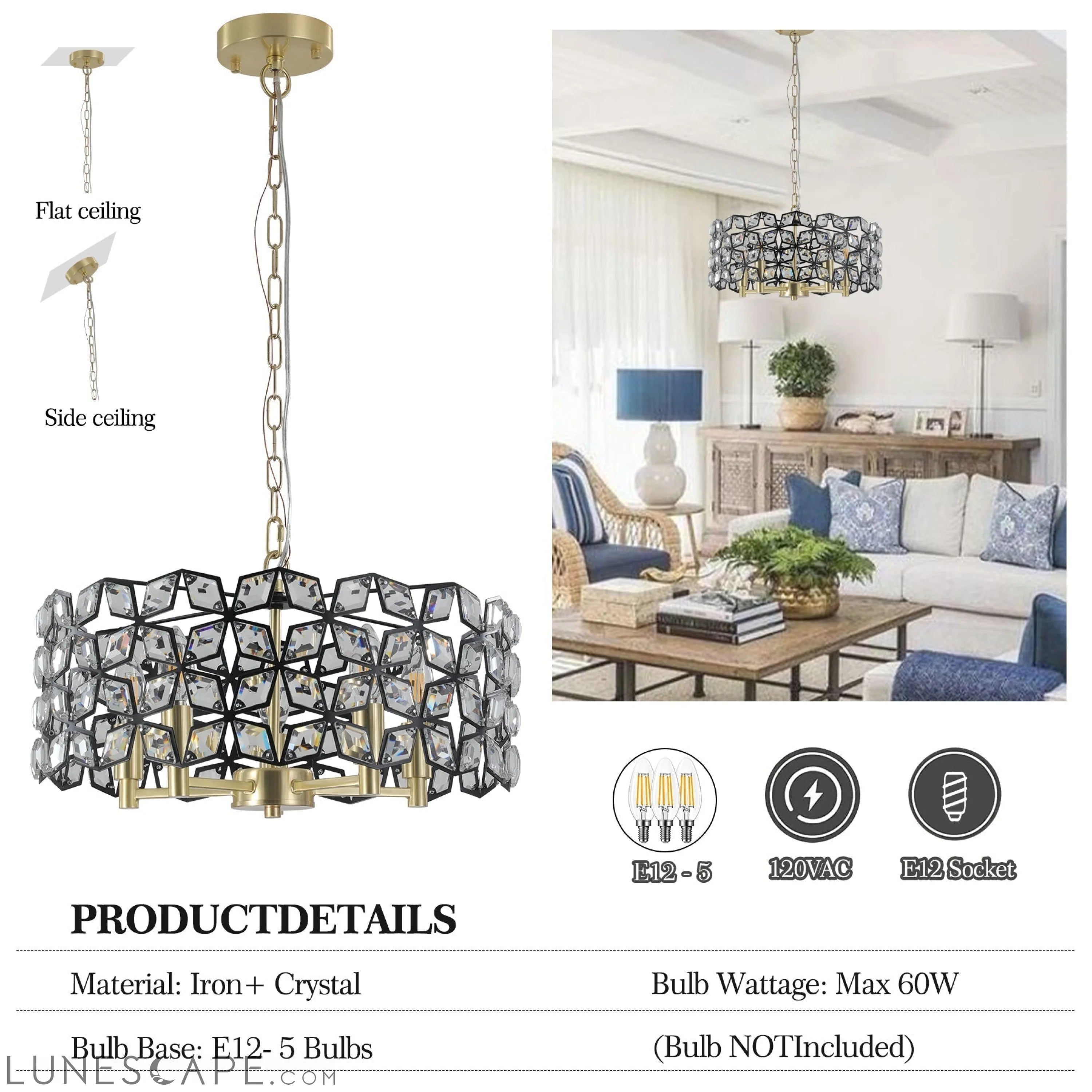 Modern Crystal Chandelier for Living-Room Round Cristal Lamp Luxury LUNESCAPE