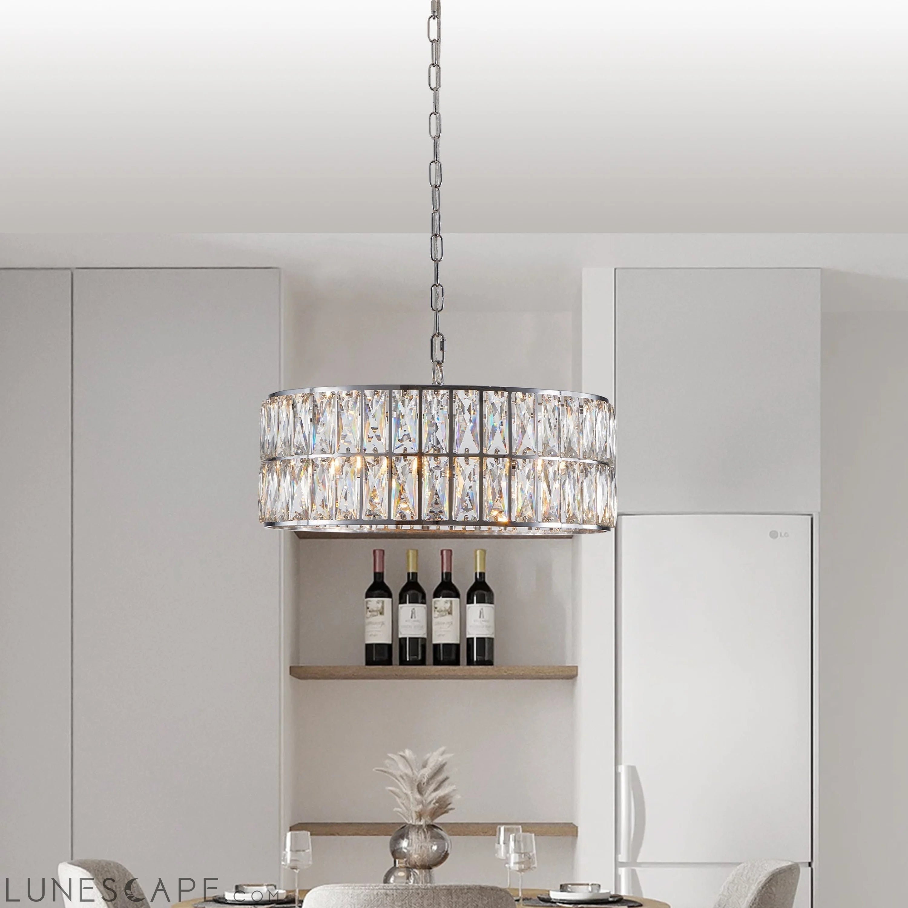Modern Crystal Drum Chandelier, 6-Light Pendant Lighting Fixture with LUNESCAPE