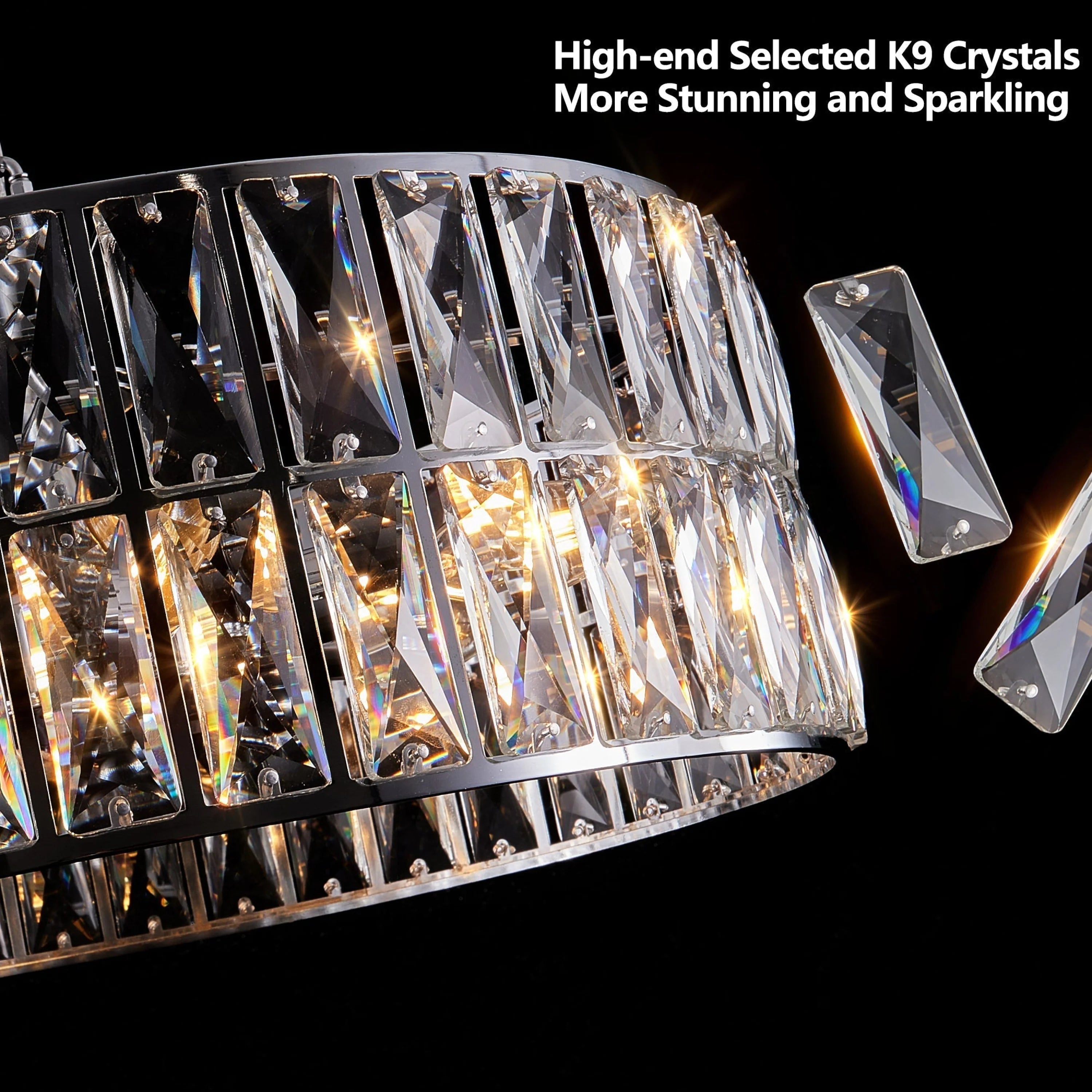 Modern Crystal Drum Chandelier, 6-Light Pendant Lighting Fixture with LUNESCAPE