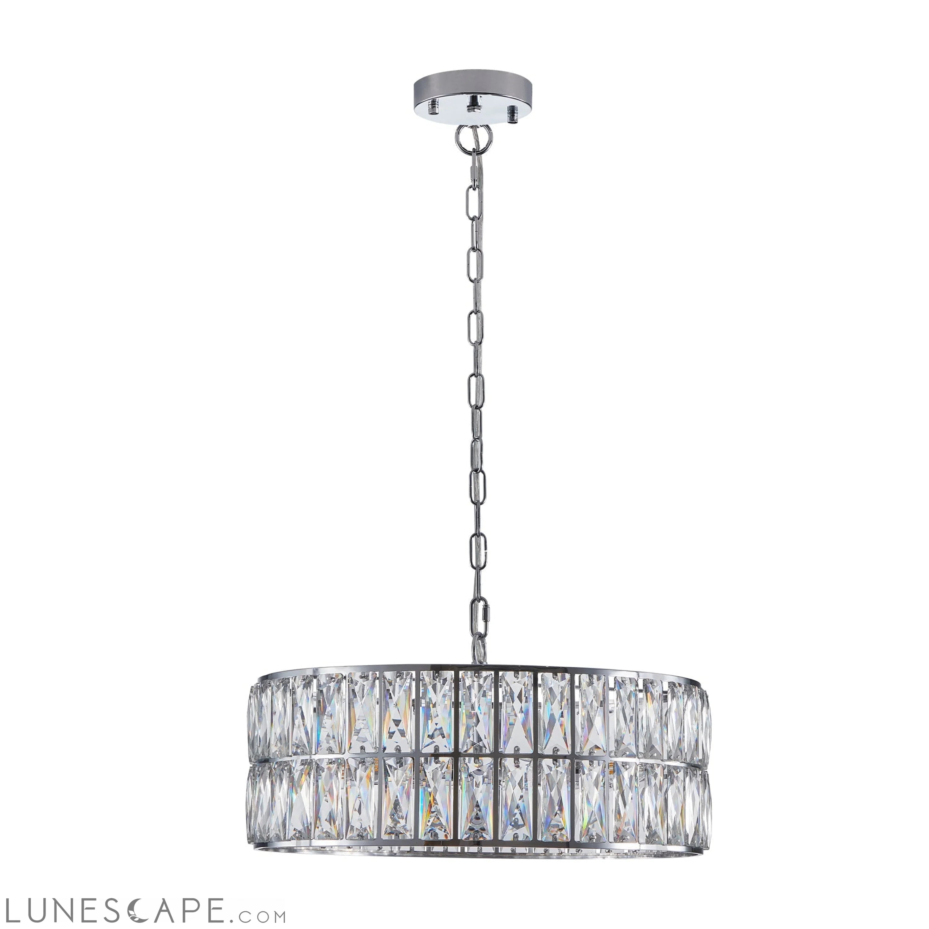 Modern Crystal Drum Chandelier, 6-Light Pendant Lighting Fixture with LUNESCAPE