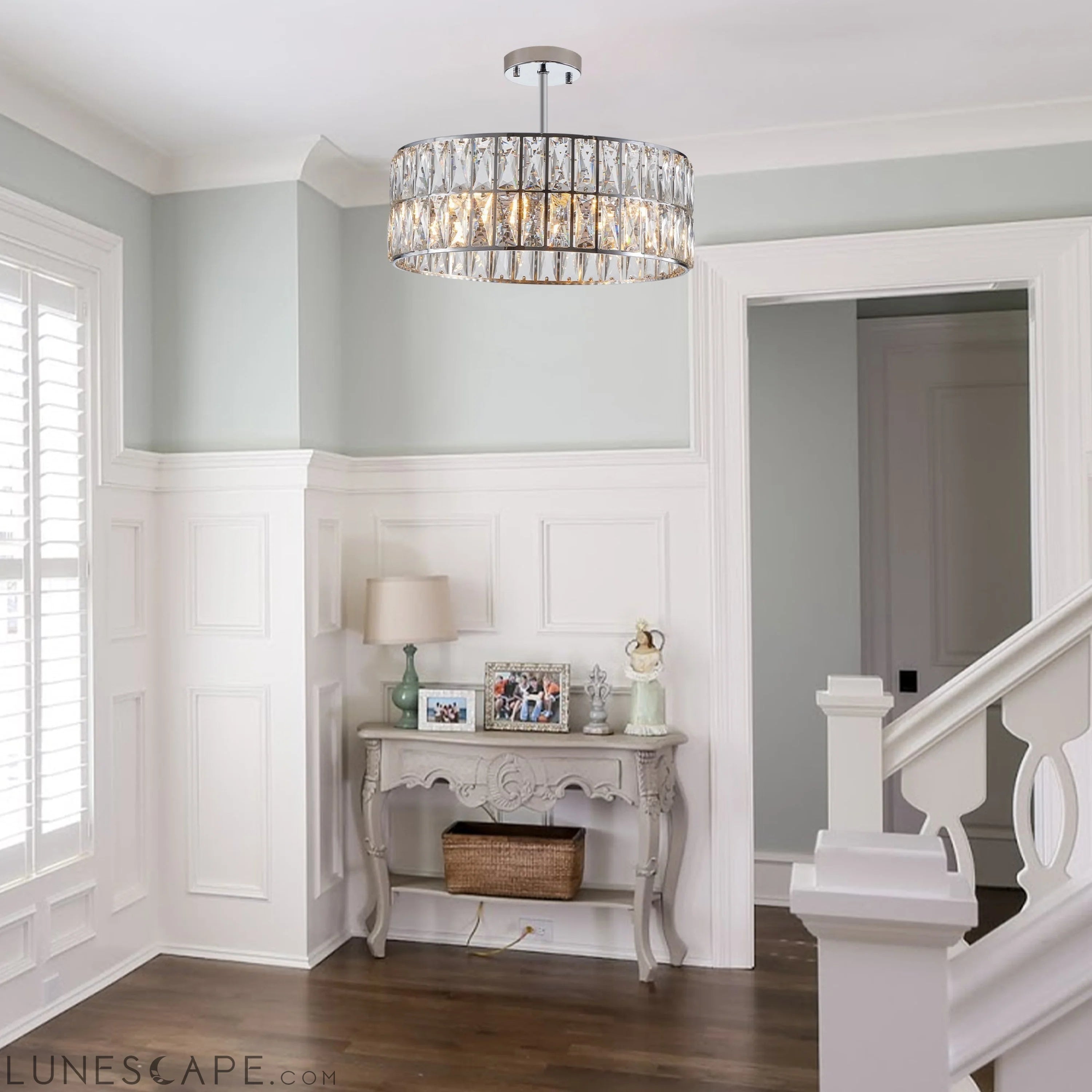 Modern Crystal Drum Chandelier, 6-Light Pendant Lighting Fixture with LUNESCAPE