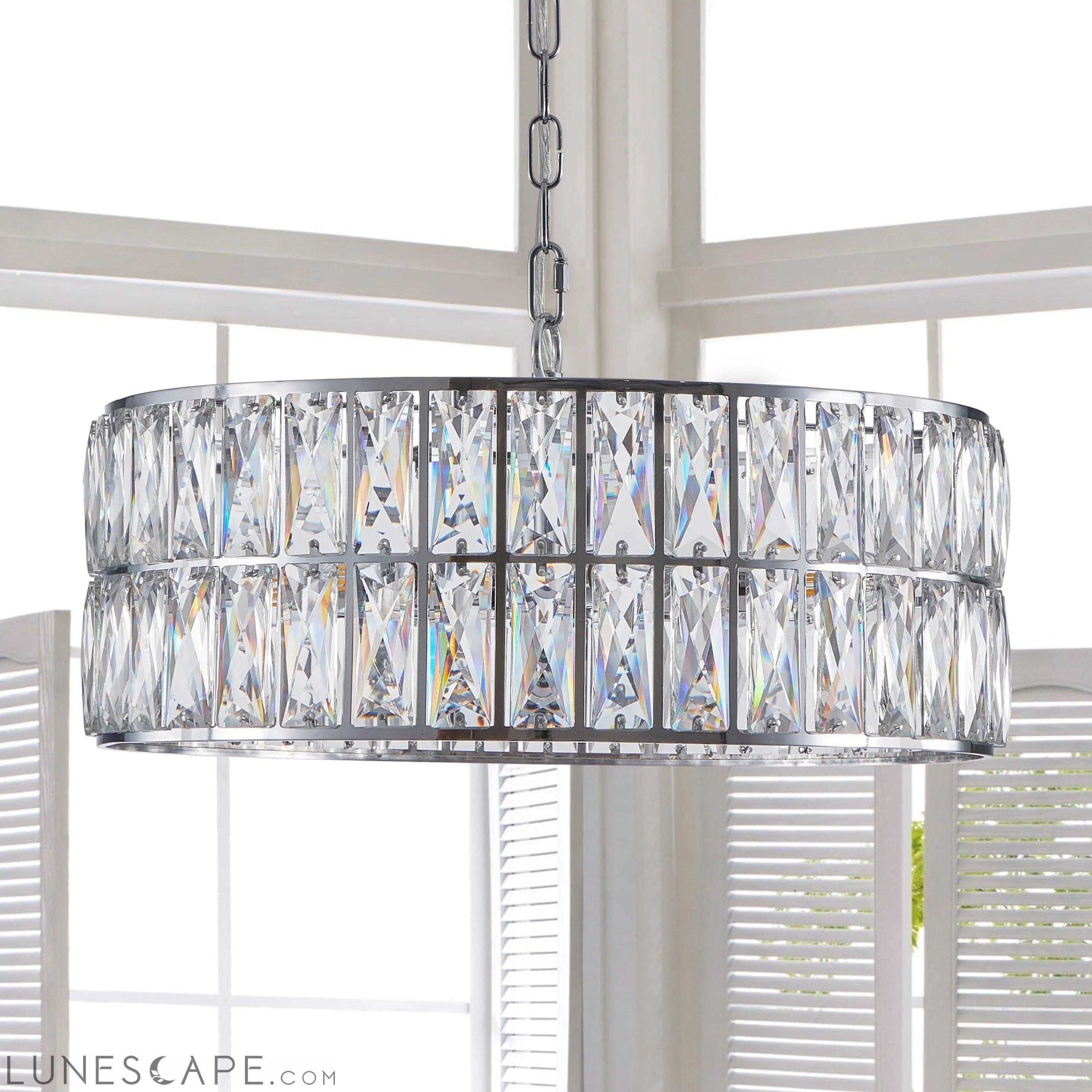 Modern Crystal Drum Chandelier, 6-Light Pendant Lighting Fixture with LUNESCAPE
