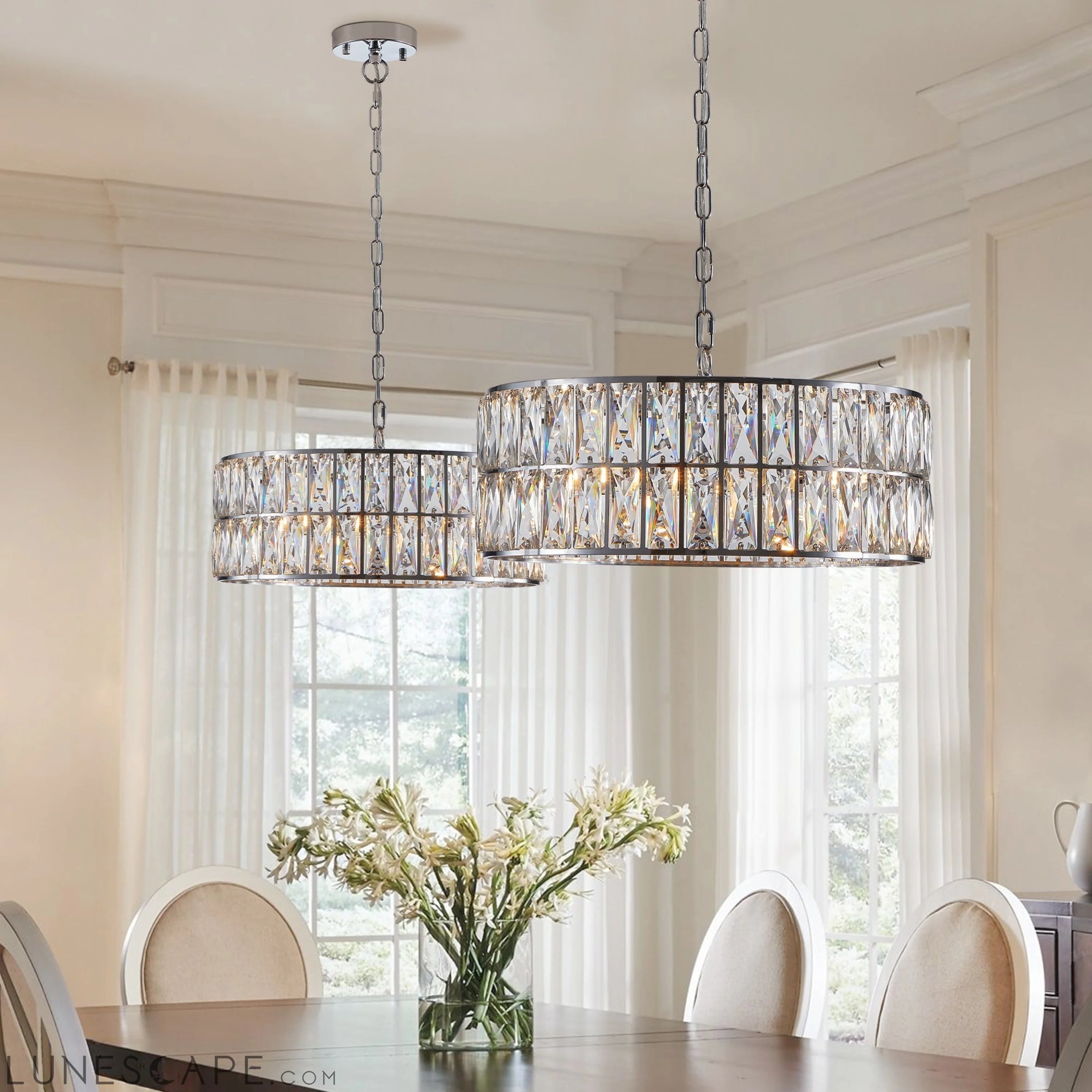 Modern Crystal Drum Chandelier, 6-Light Pendant Lighting Fixture with LUNESCAPE