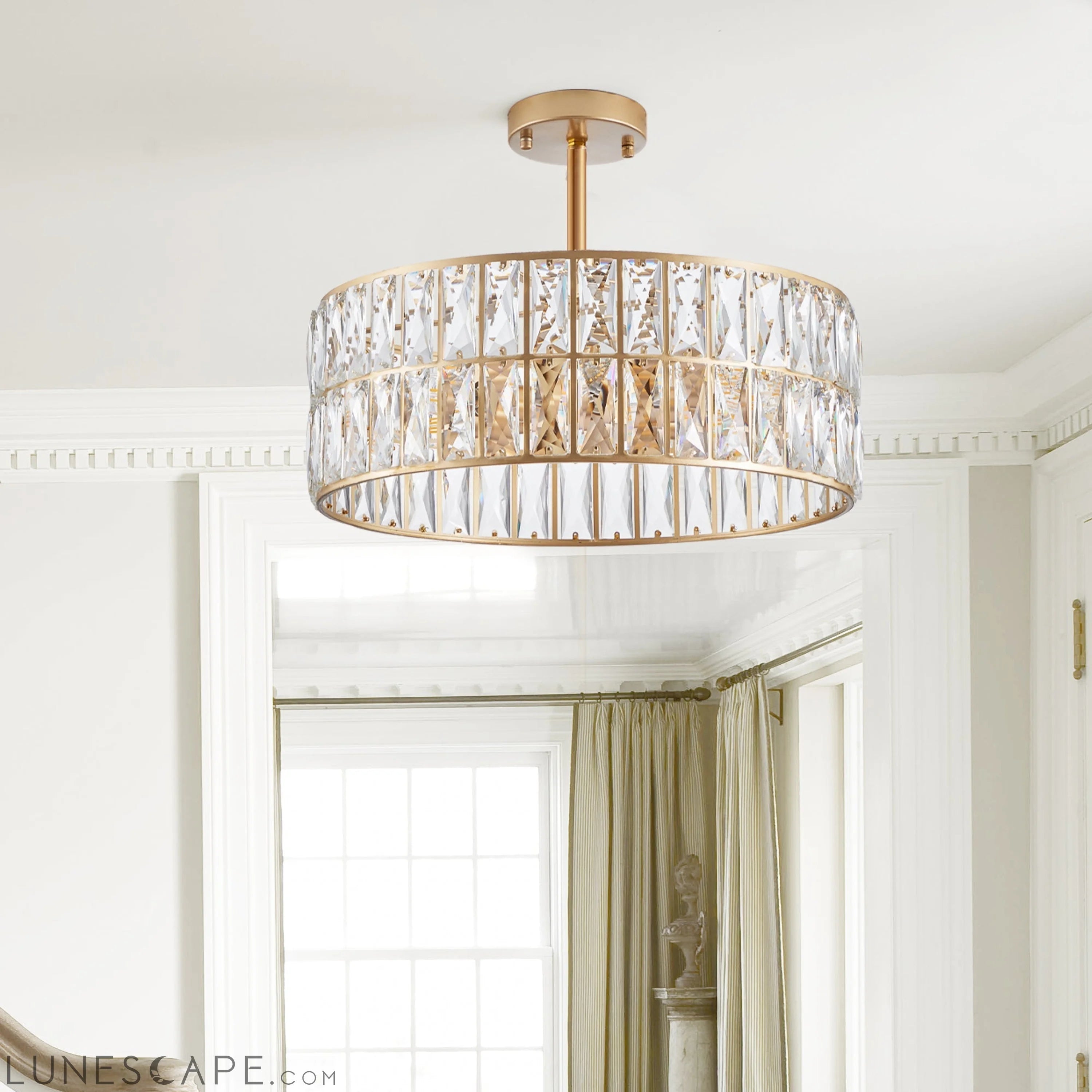 Modern Crystal Drum Chandelier, 6-Light Pendant Lighting Fixture with LUNESCAPE