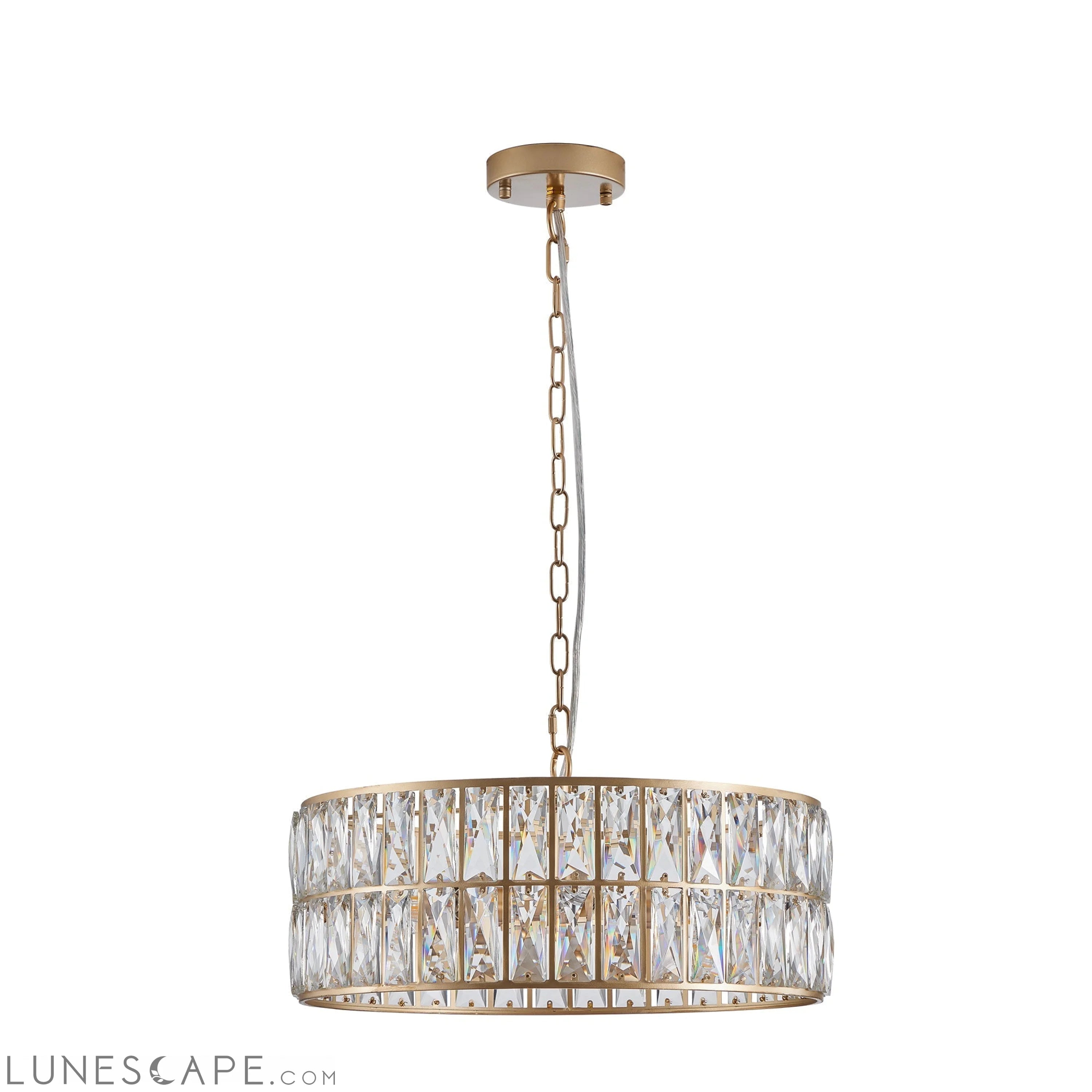 Modern Crystal Drum Chandelier, 6-Light Pendant Lighting Fixture with LUNESCAPE