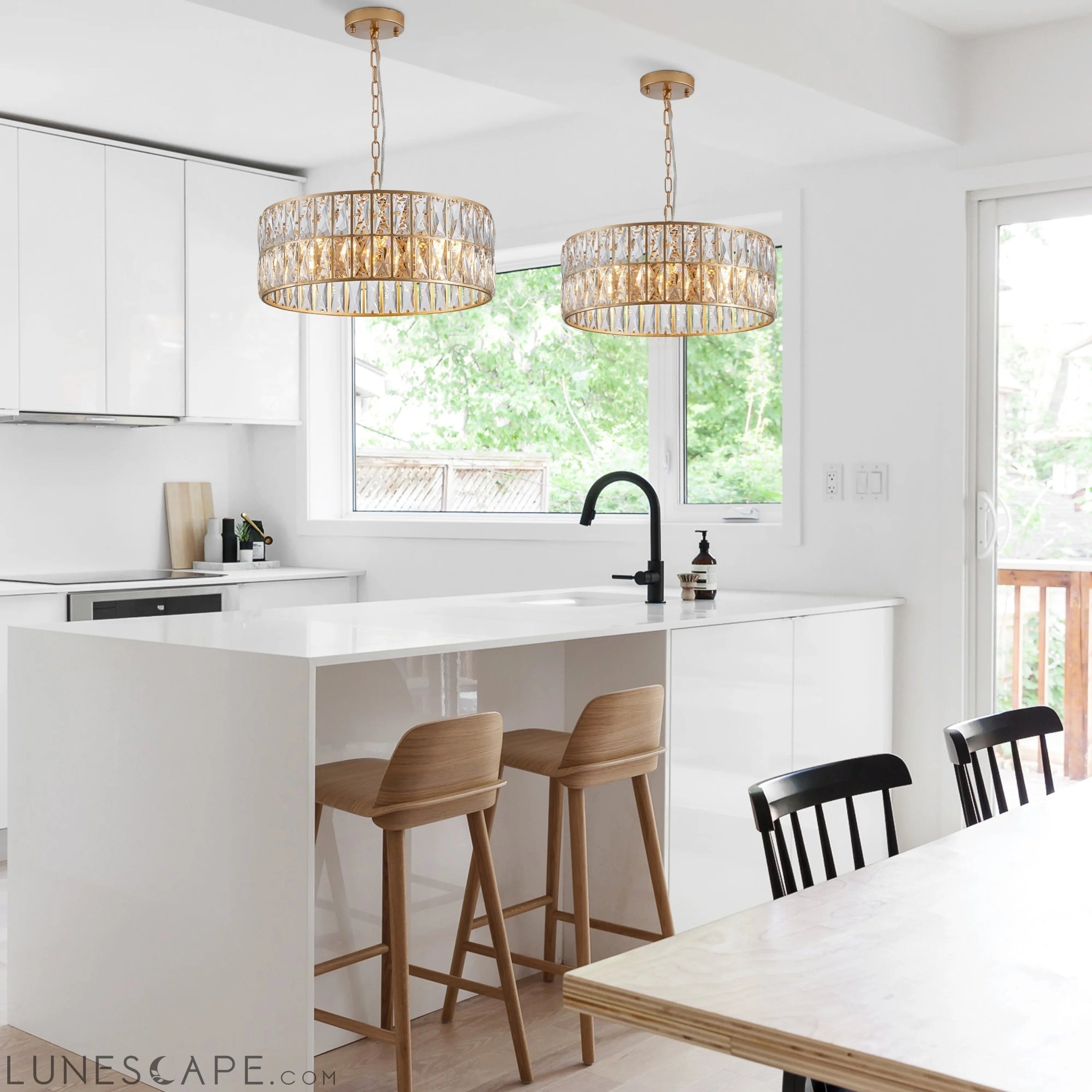 Modern Crystal Drum Chandelier, 6-Light Pendant Lighting Fixture with LUNESCAPE