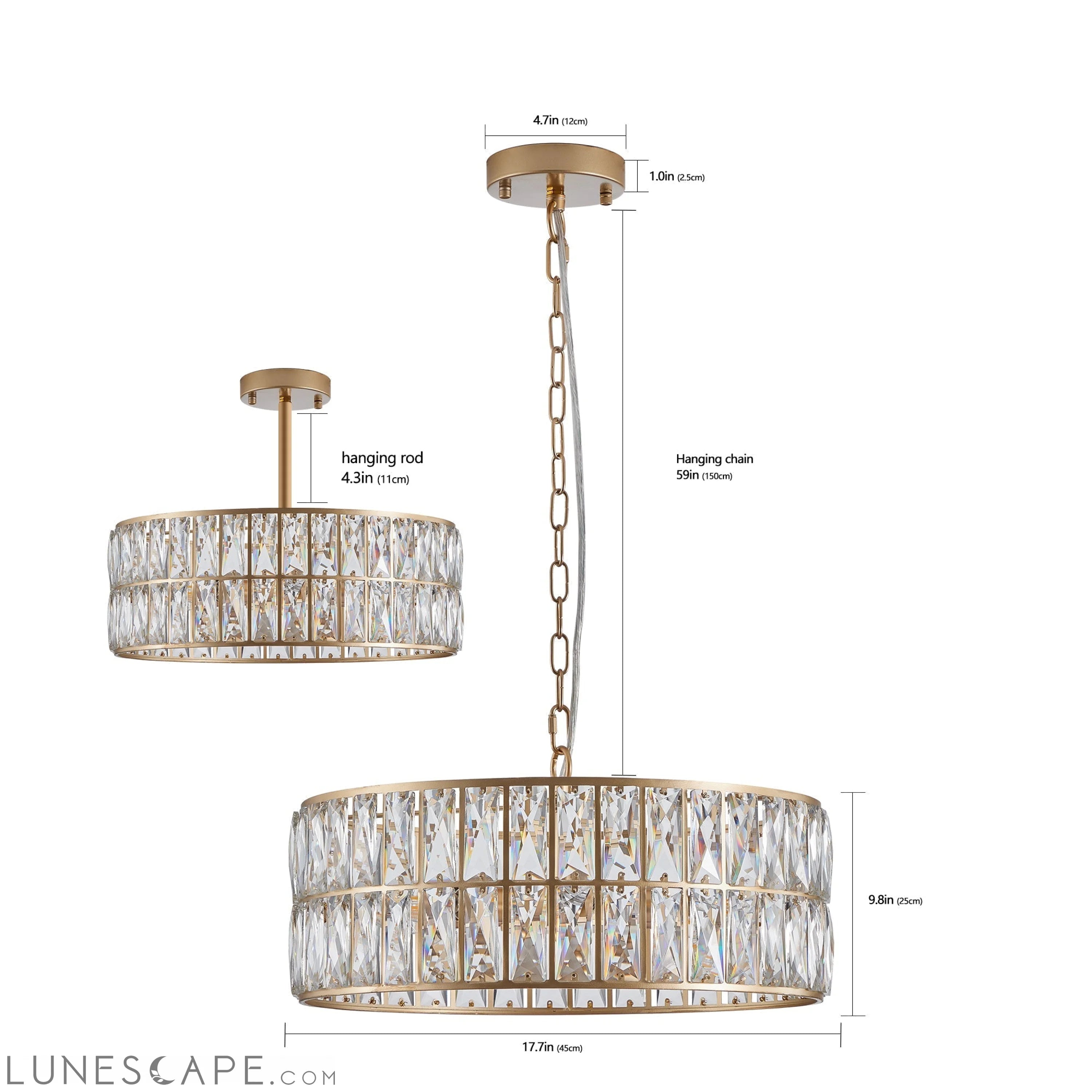 Modern Crystal Drum Chandelier, 6-Light Pendant Lighting Fixture with LUNESCAPE