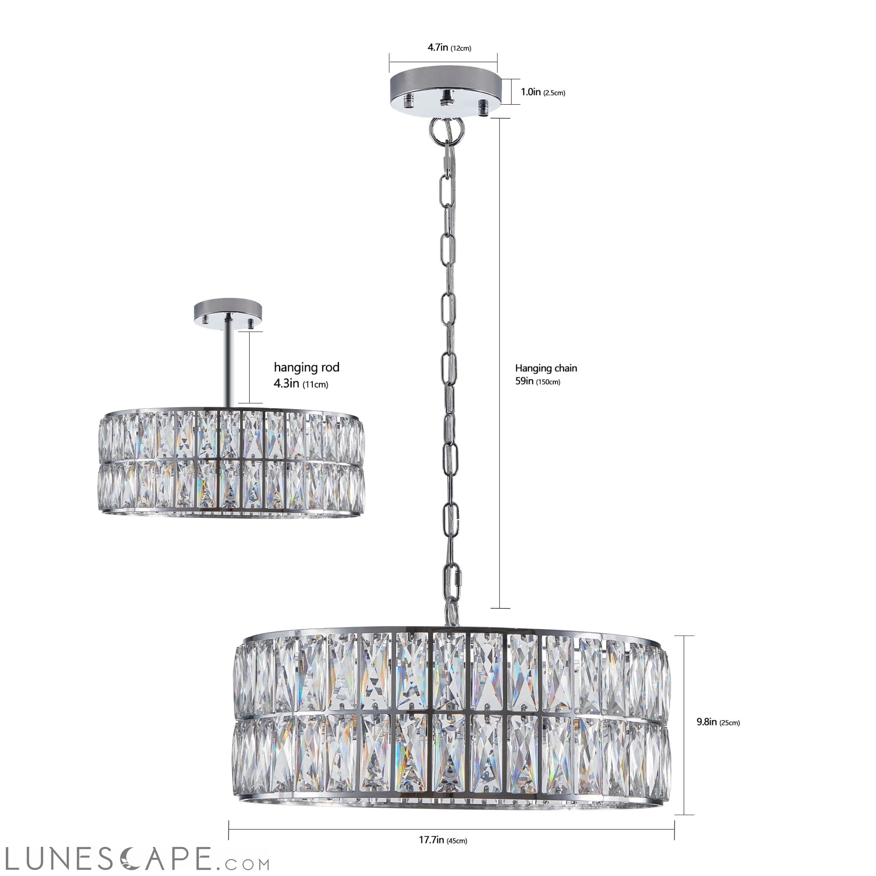 Modern Crystal Drum Chandelier, 6-Light Pendant Lighting Fixture with LUNESCAPE