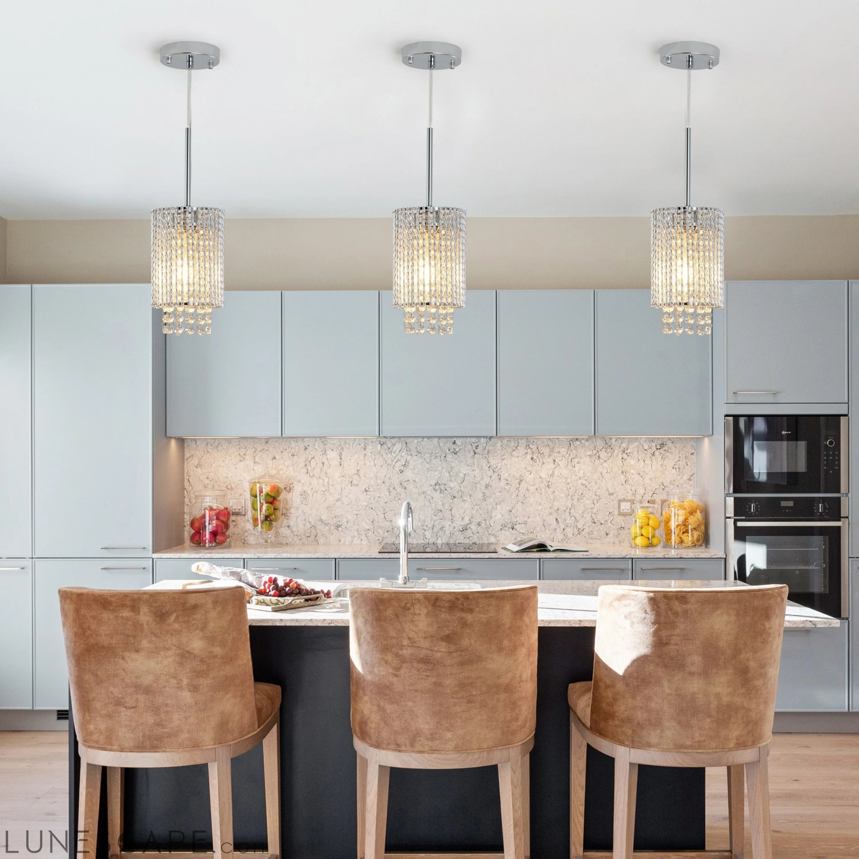 Modern Crystal Pendant Light 3-Pack Adjustable Chrome Chandelier LUNESCAPE