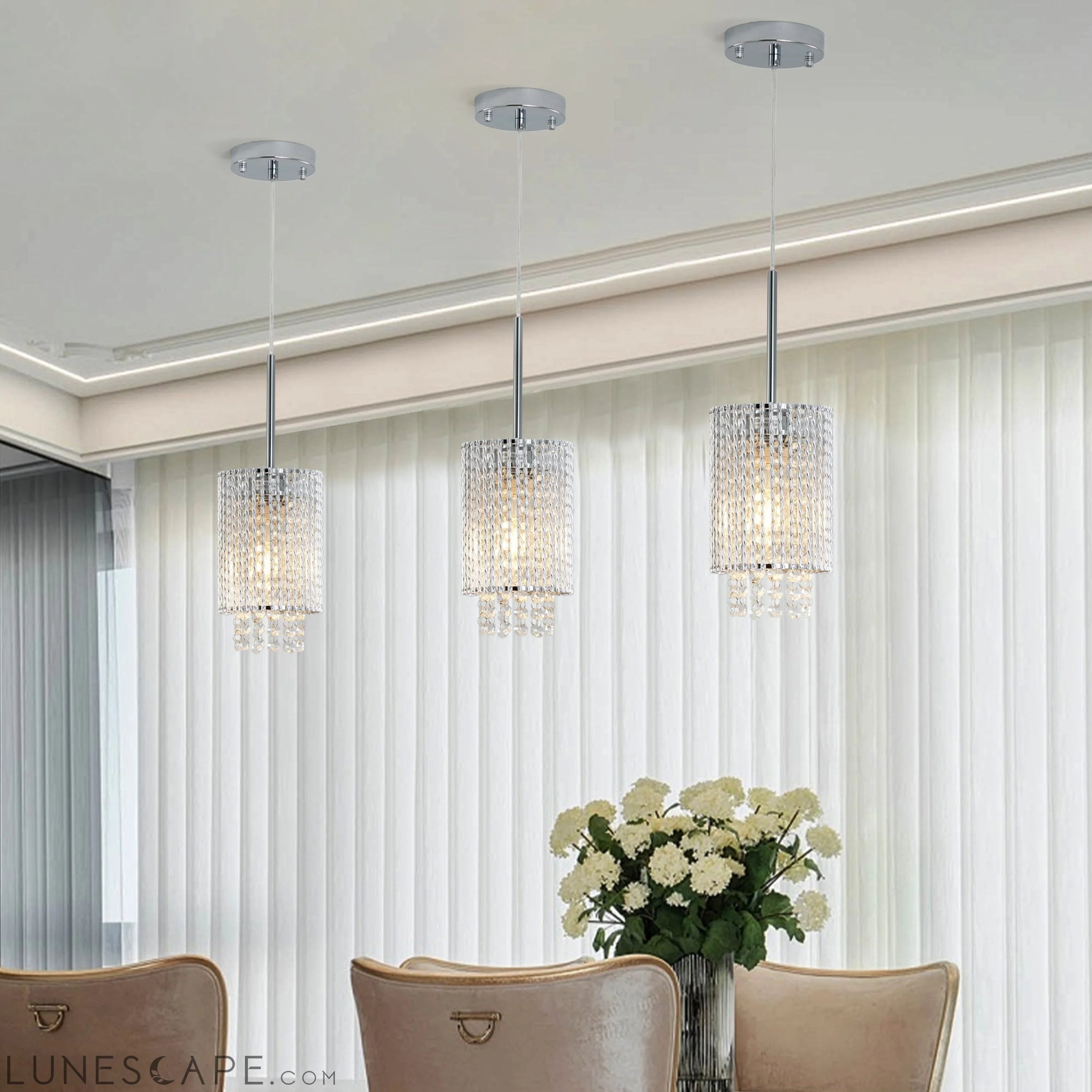 Modern Crystal Pendant Light 3-Pack Adjustable Chrome Chandelier LUNESCAPE