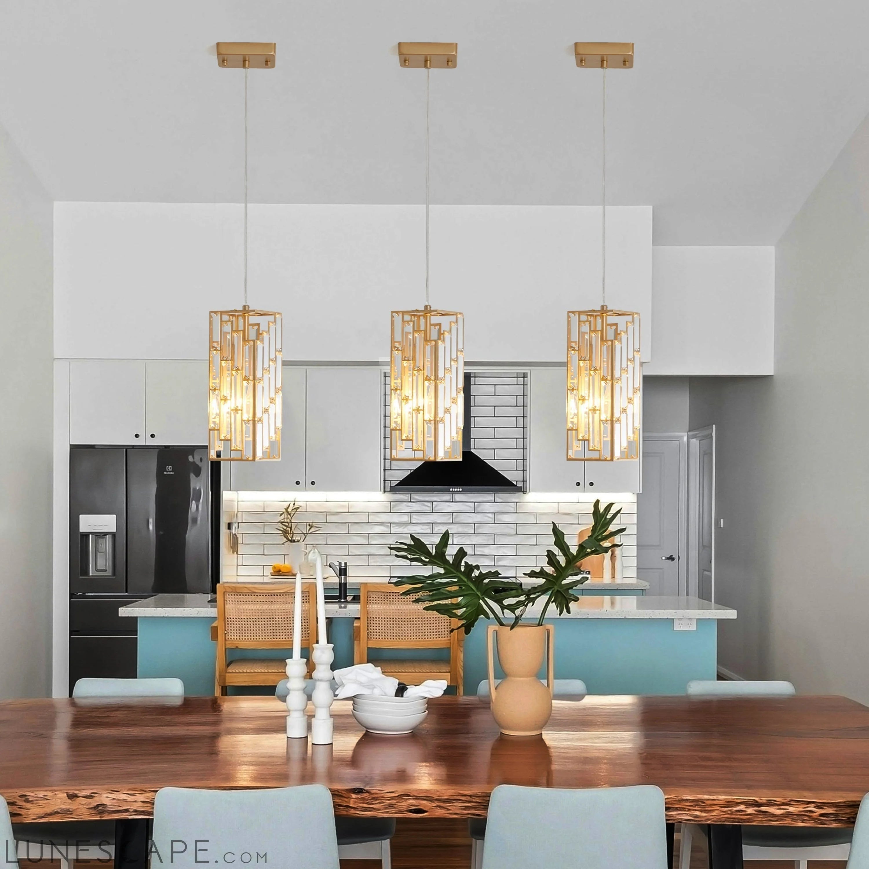 Modern Crystal Pendant Light - 3 Pack, Adjustable Hanging Ceiling Lamp LUNESCAPE