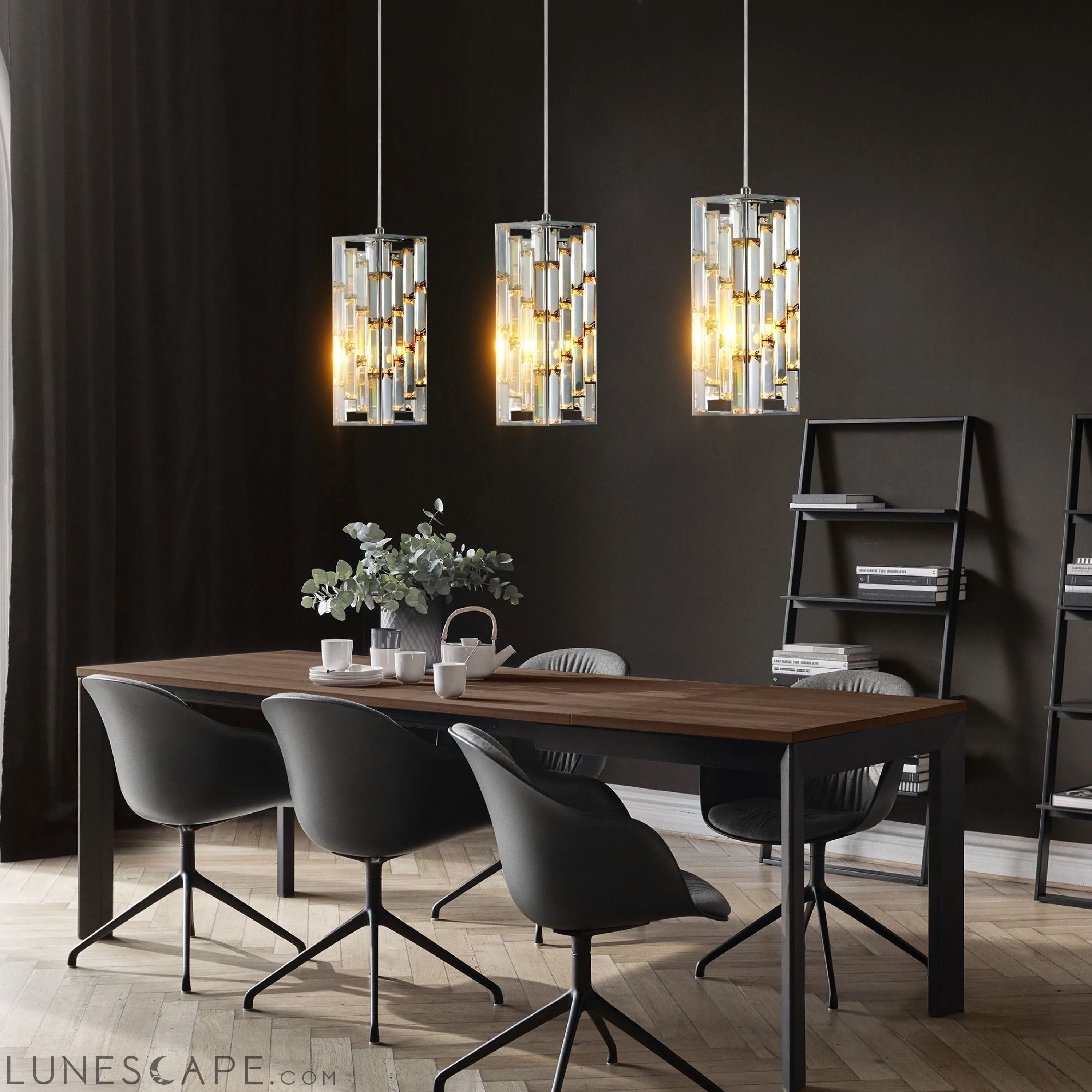 Modern Crystal Pendant Light - 3 Pack, Adjustable Hanging Ceiling Lamp LUNESCAPE